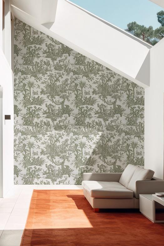 Patinated Linen Toile de Jouy, Olive