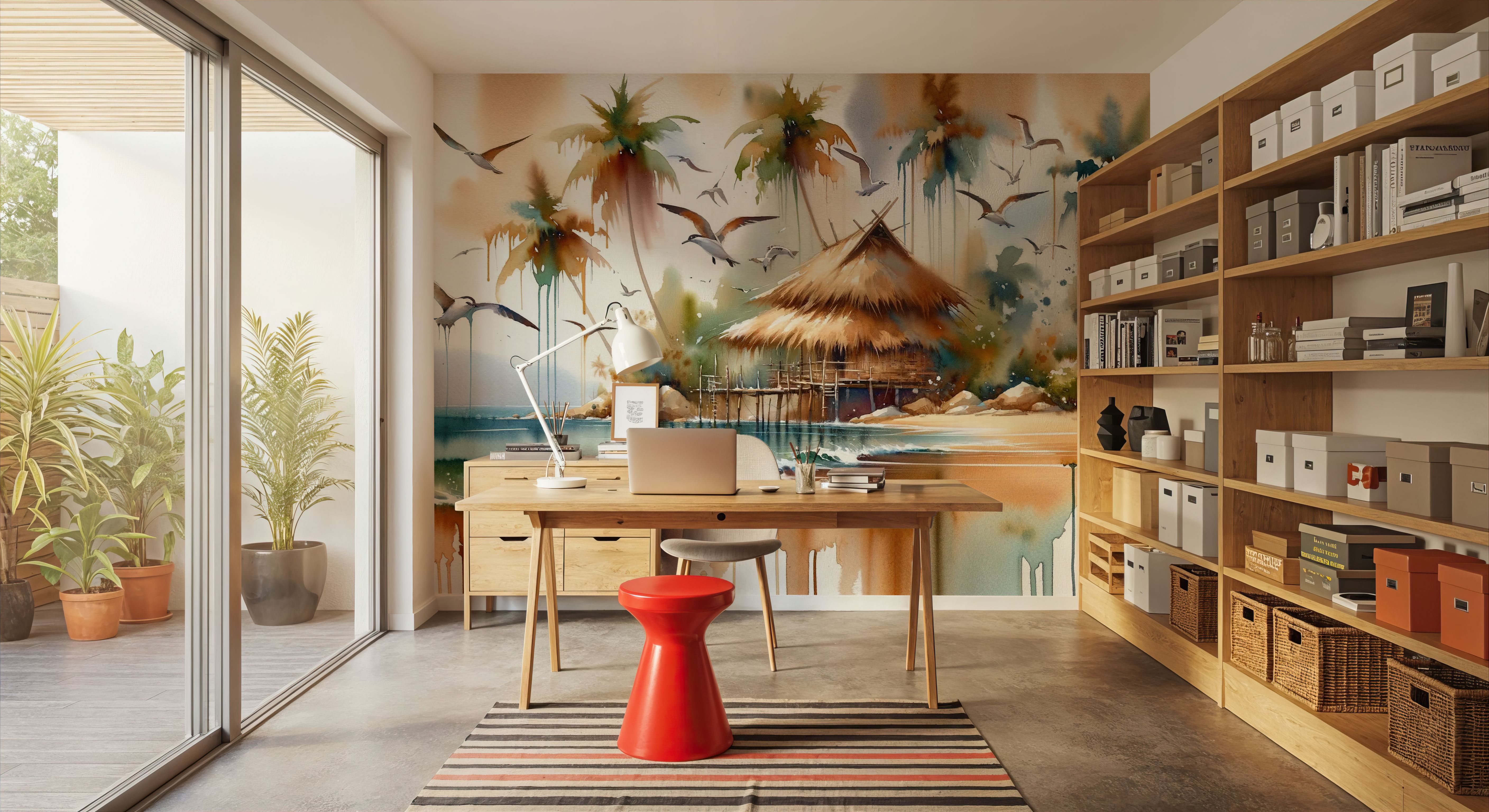 Island Serenity in Abstract Watercolor