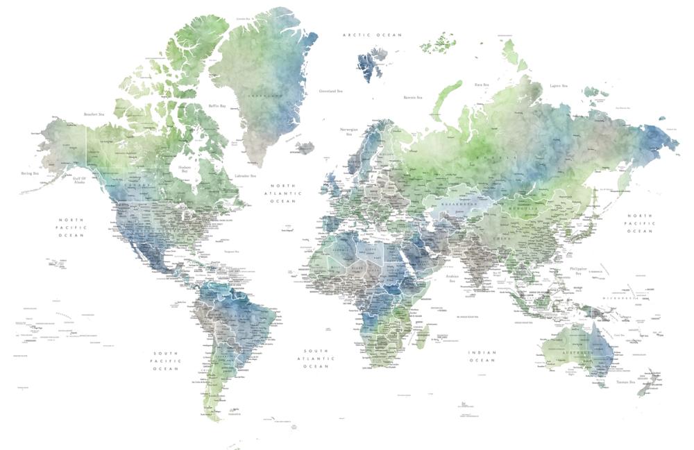 World Map Cities - Declan