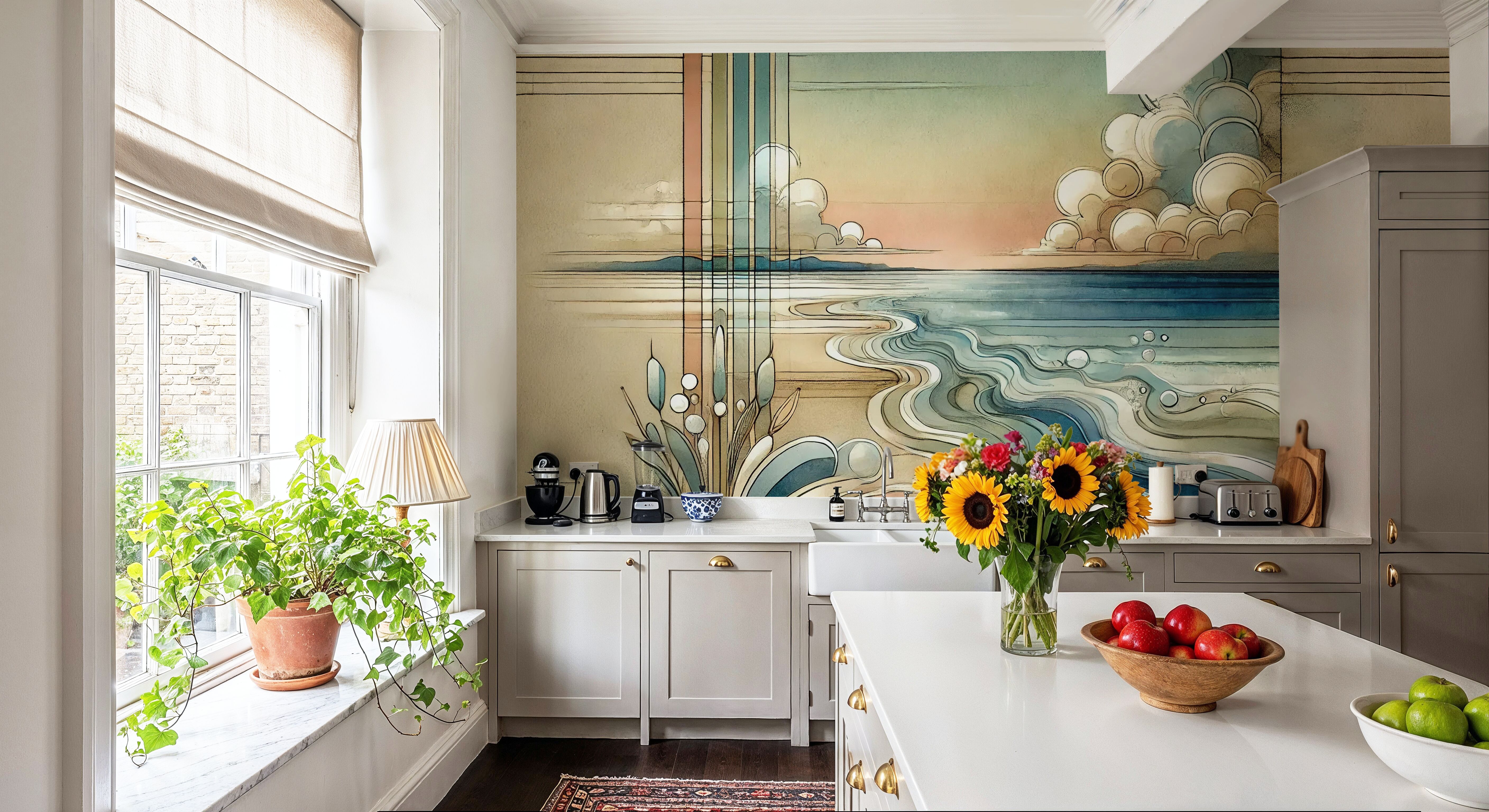 Abstract Coastal Dusk in Art Deco