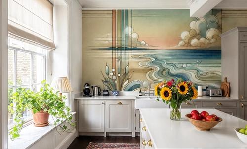 Abstract Coastal Dusk in Art Deco