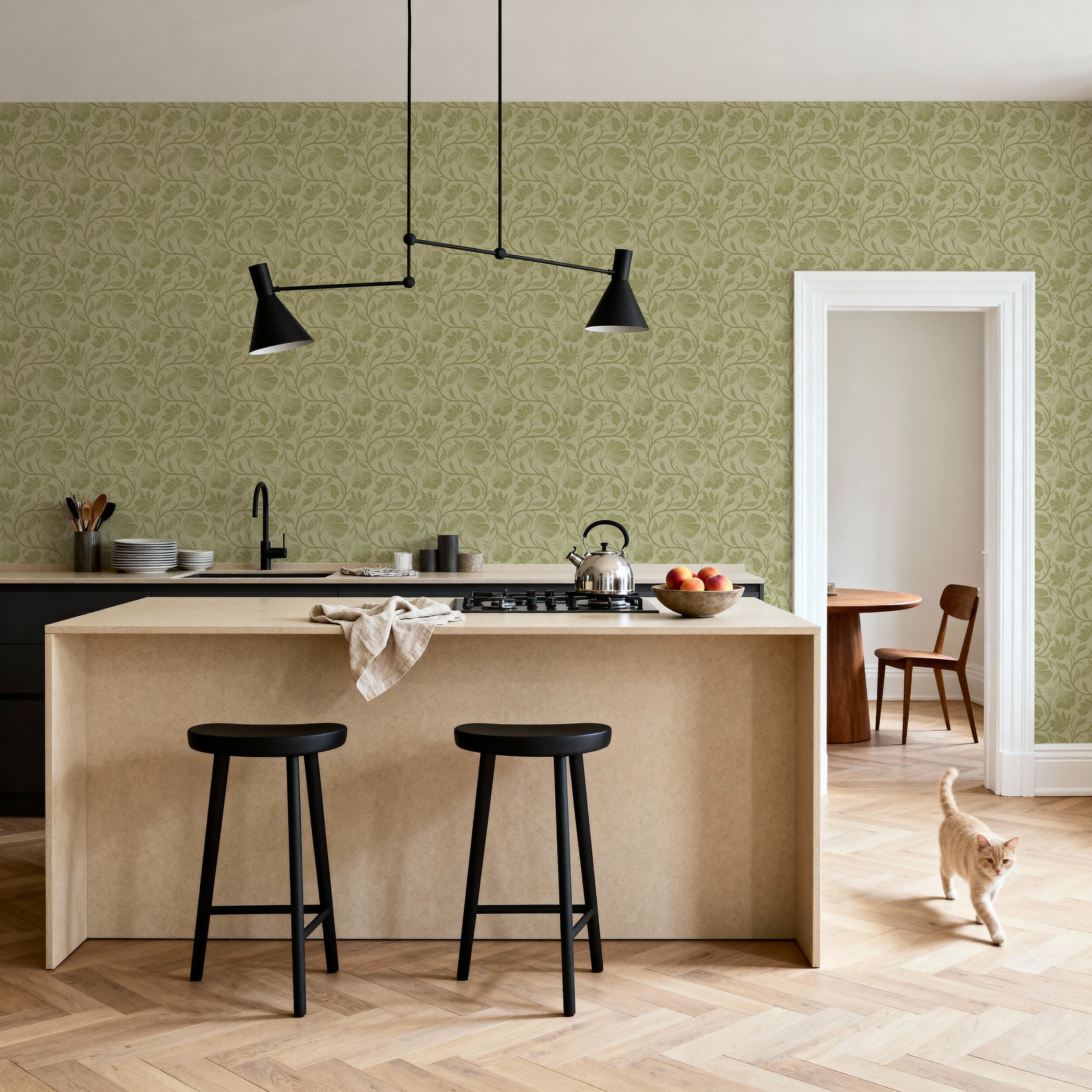 Indial Floral, Pistachio, Papel de parede