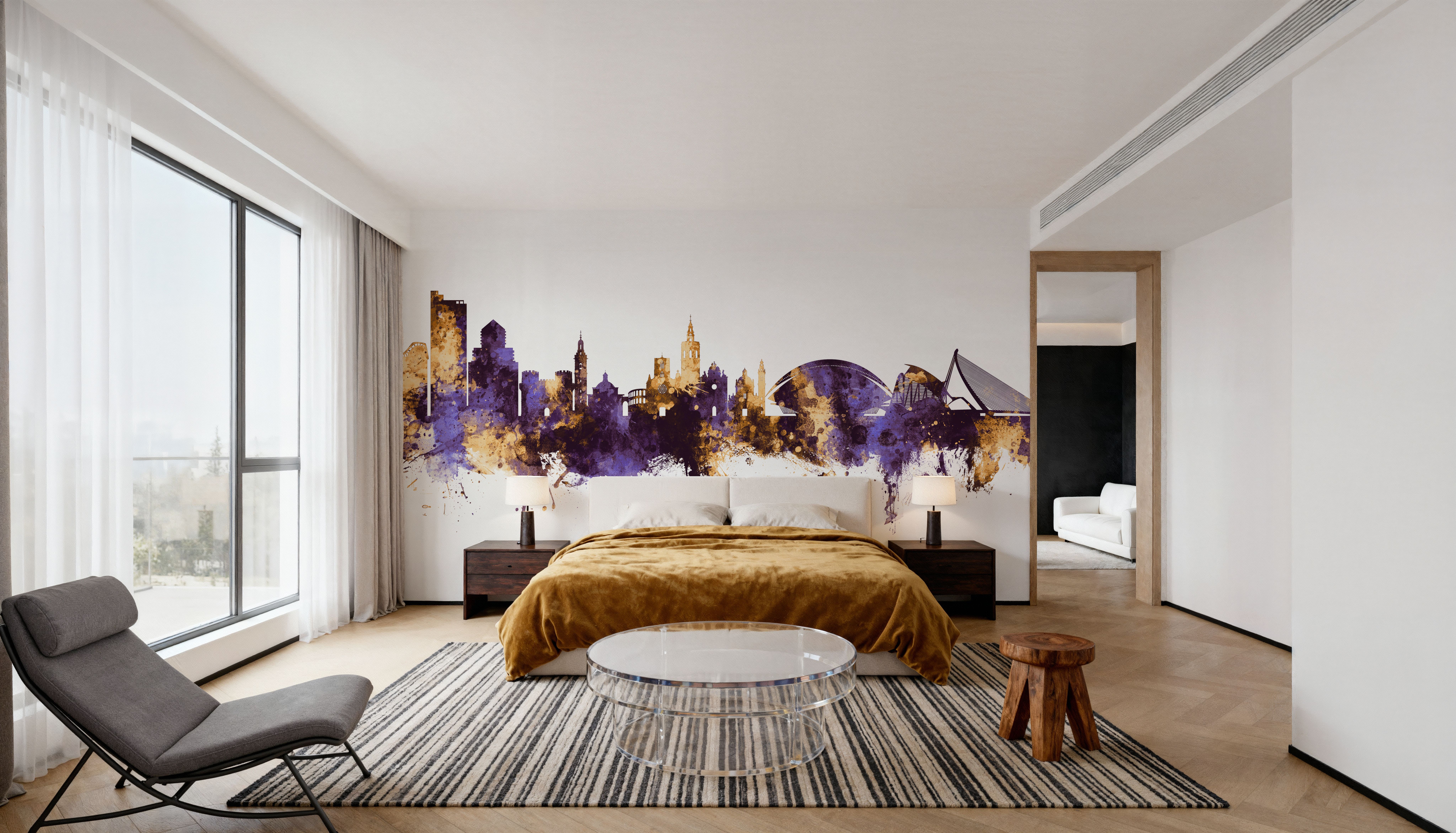 Valencia Spain Skyline Purple & Gold