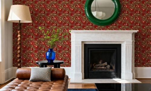 Indial Floral, Vermilion on Maroon