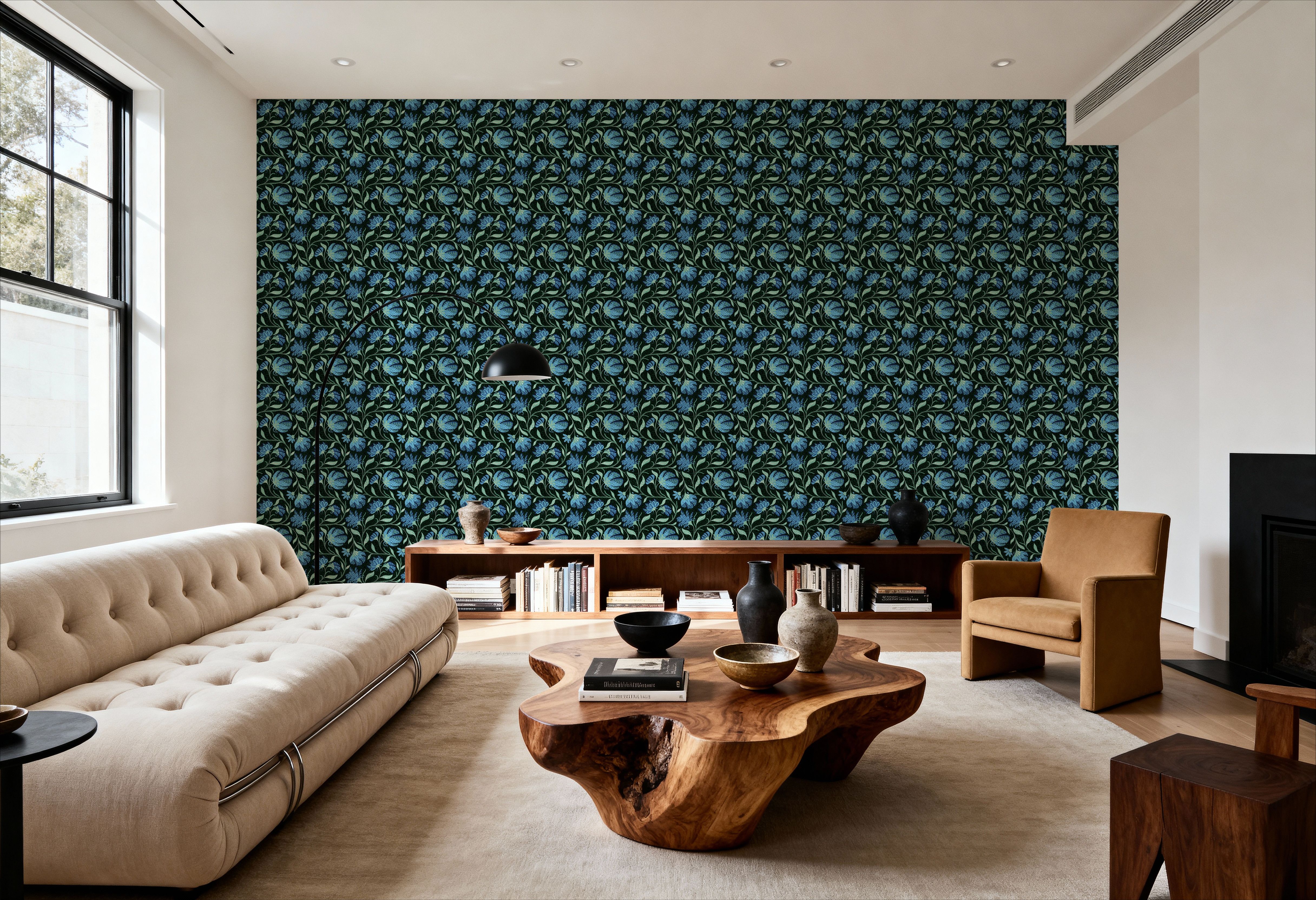 Indial Floral, Teal on Midnight