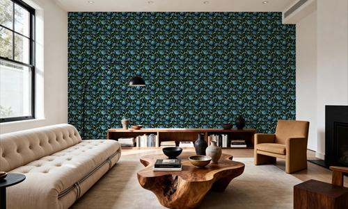 Indial Floral, Teal on Midnight