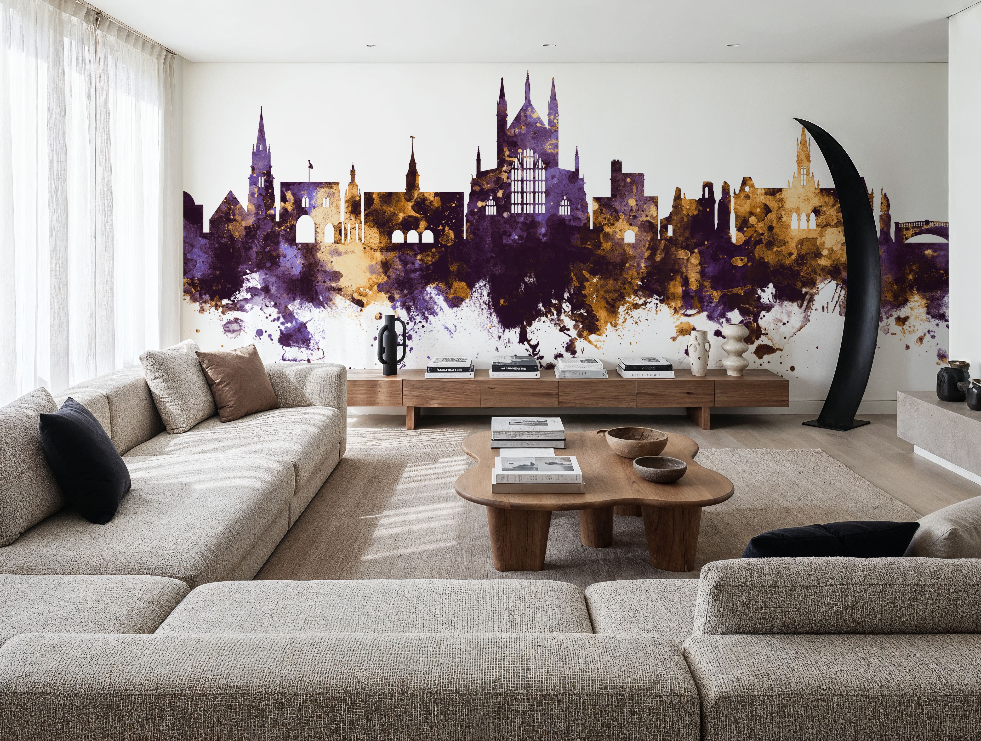 Winchester England Skyline Purple & Gold, Behang