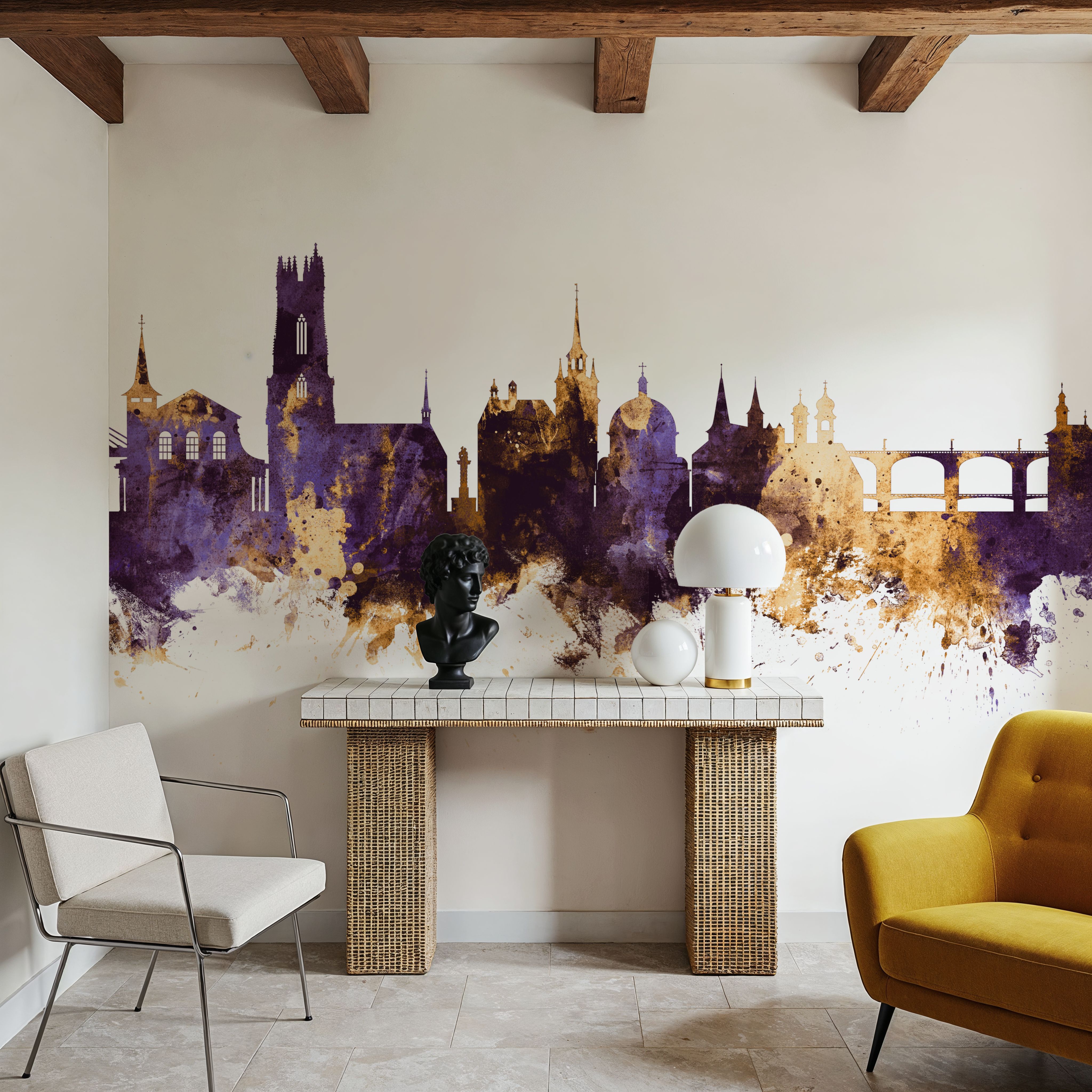 Fribourg Switzerland Skyline Purple & Gold