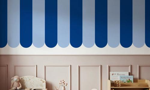 Scalloped Circus Stripes, Blue on Blue