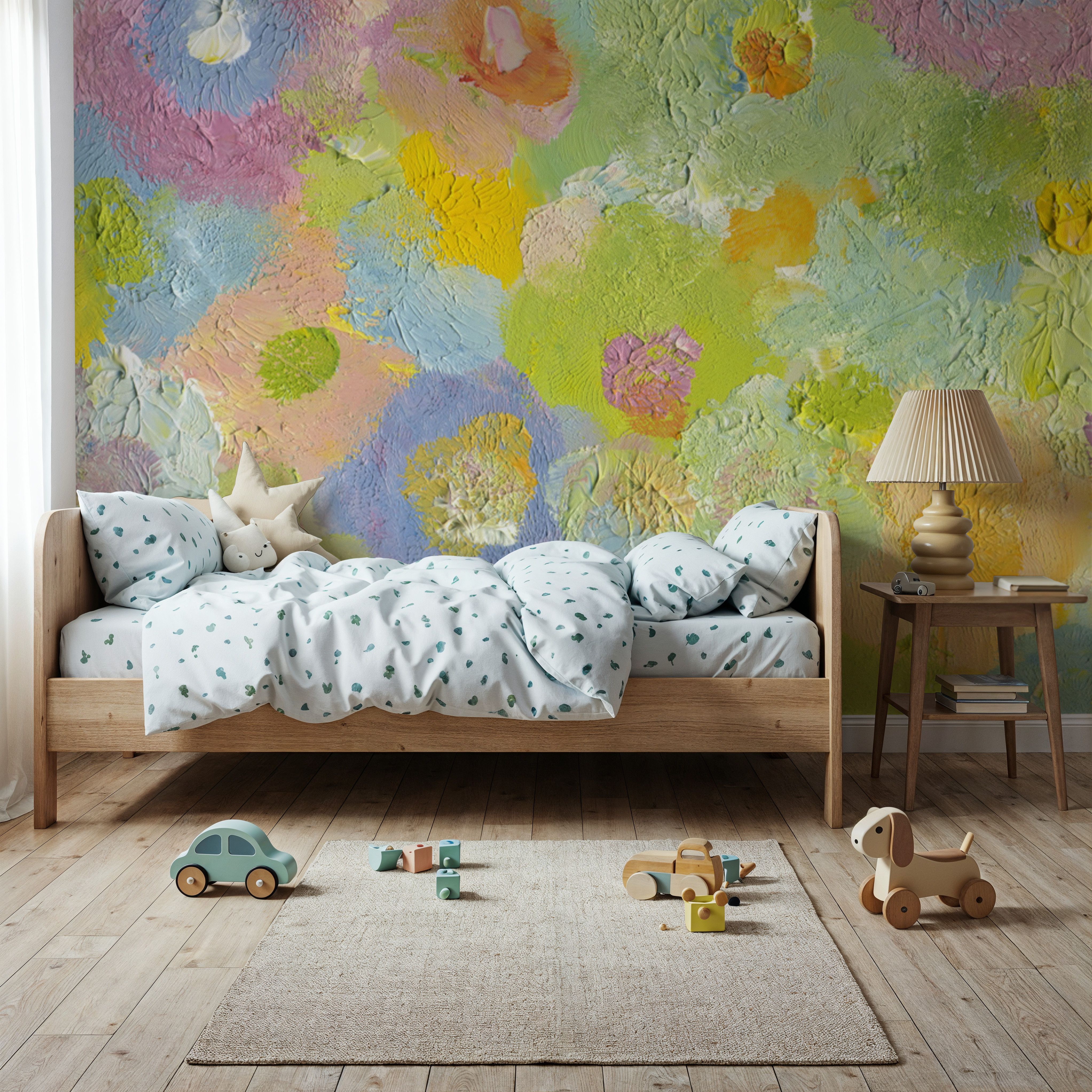 Happy Oil Painted Flowers, Green & Yellow