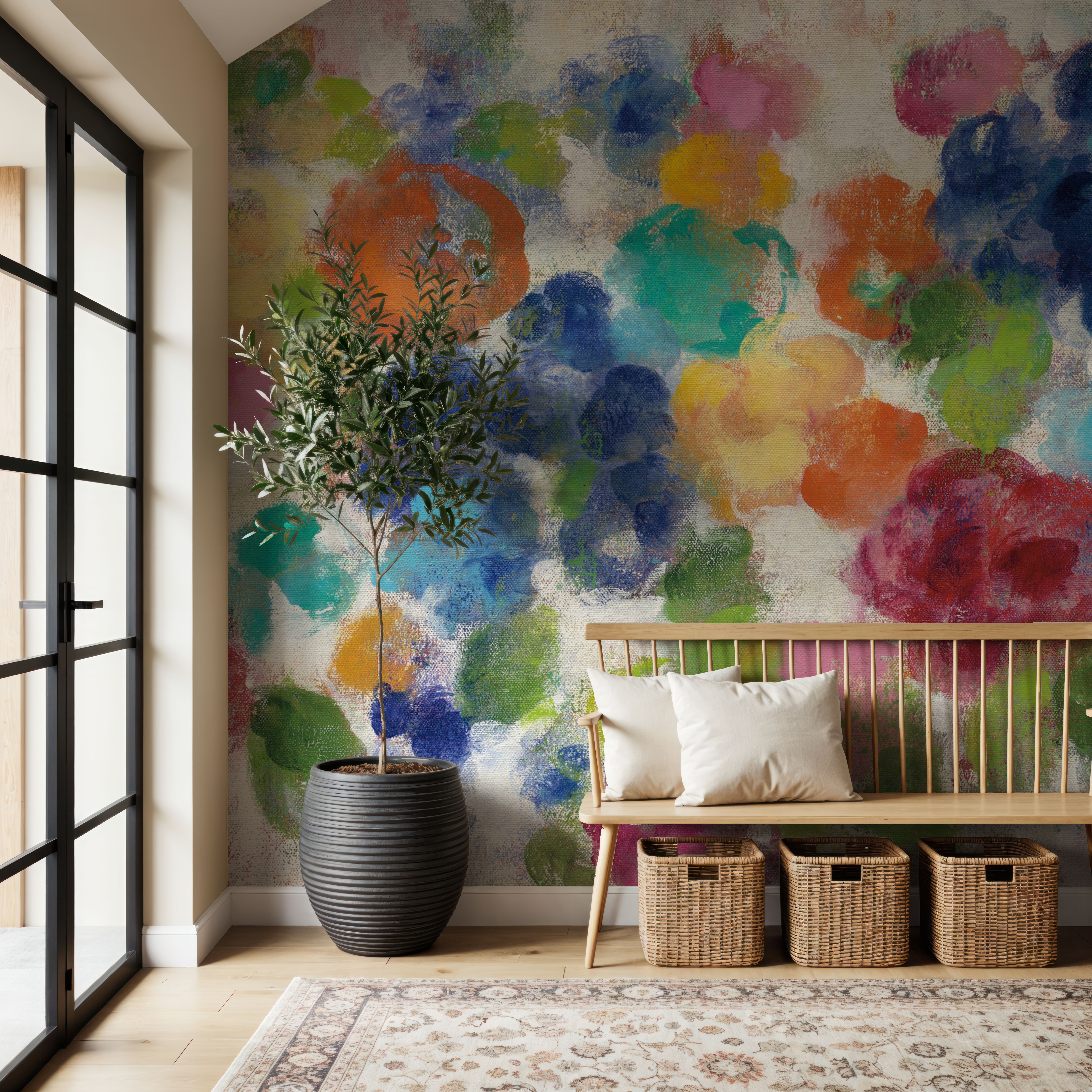 Papier Peint Panoramique - Hydrangea Bouquet I on canvas - Abstrait Nature - Couloir et escaliers - Wallism Belgique - Encollage au mur ou Autocollant