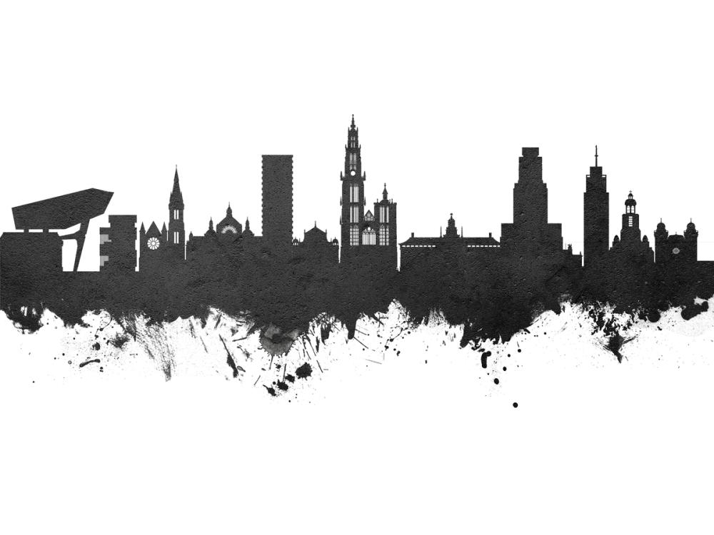 Antwerp Belgium Skyline Black & White