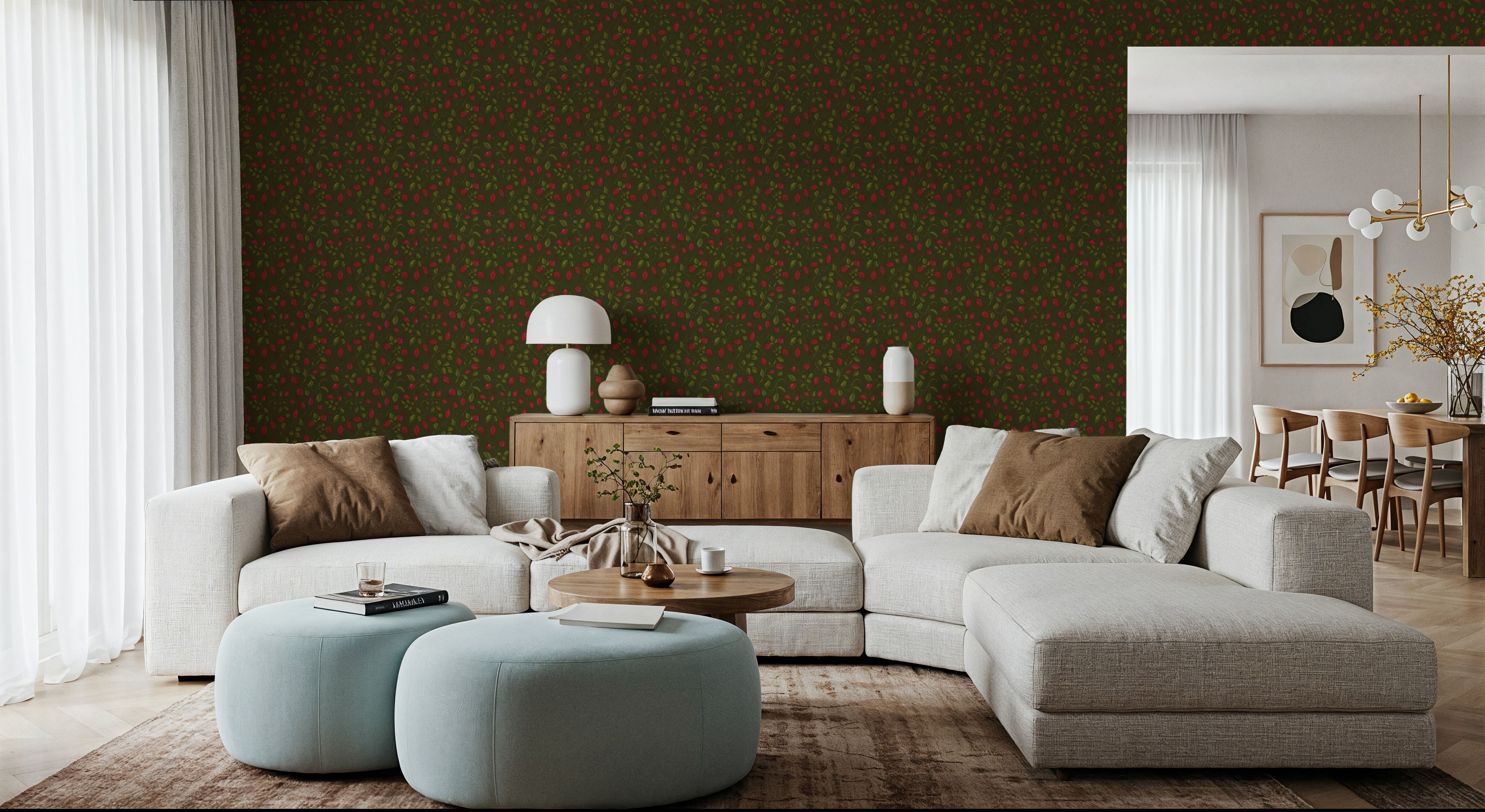 Rosehips, Coral on Olive