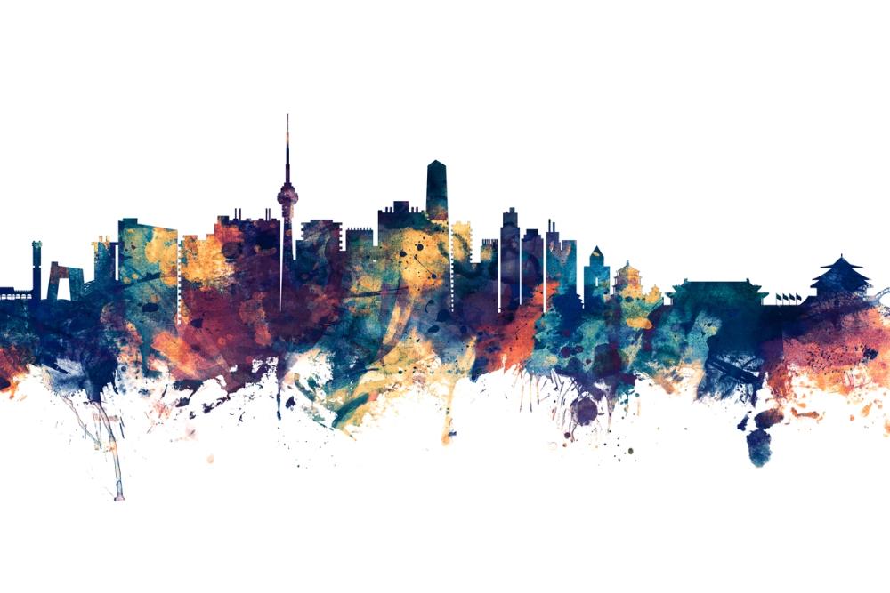 Beijing Skyline Blue & Bronze