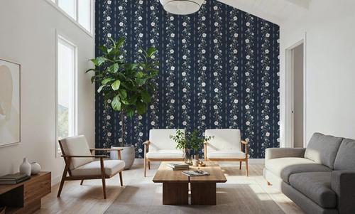 Trailing Flower Stripe, Navy