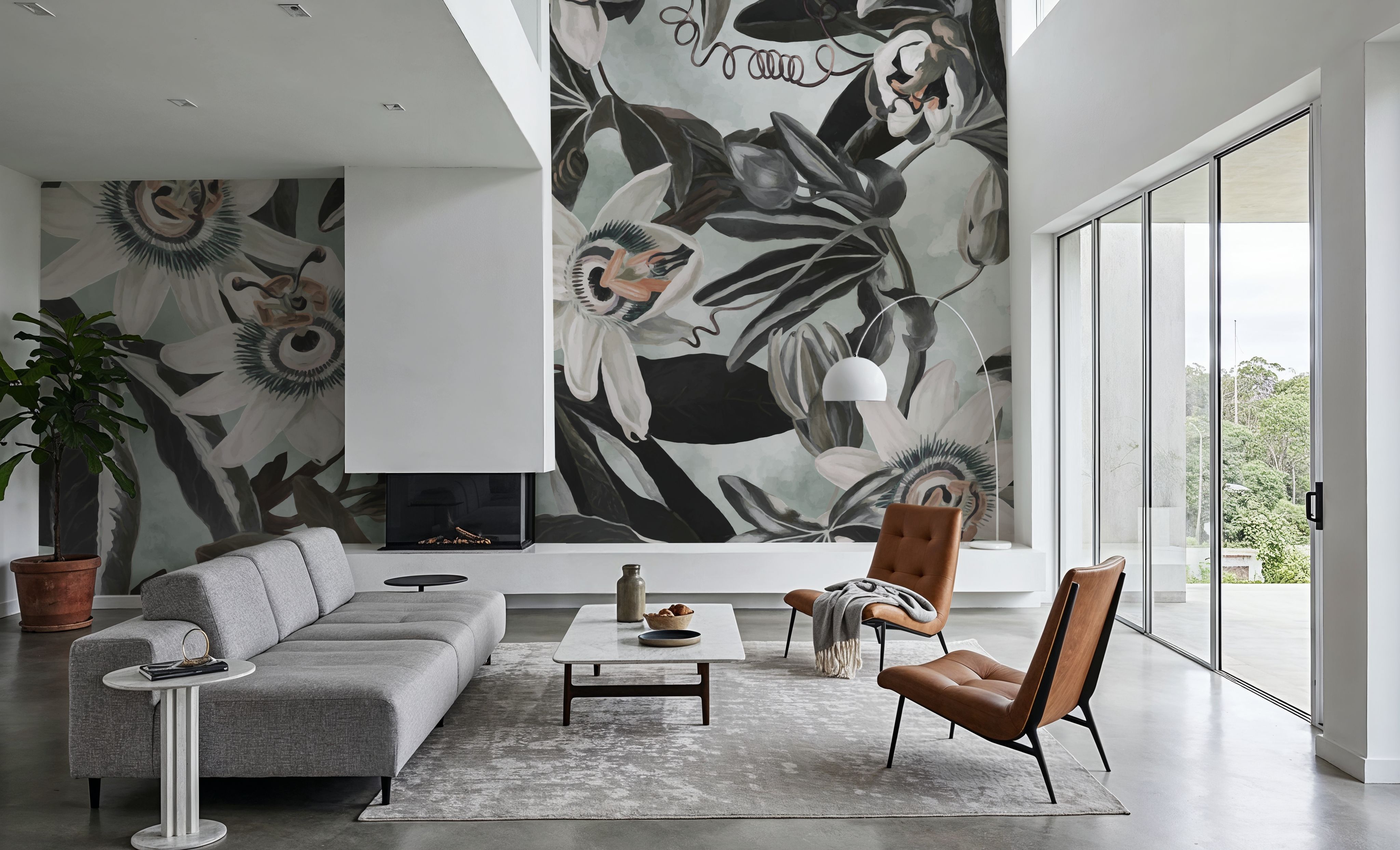 White Passiflora Green, Wallpaper