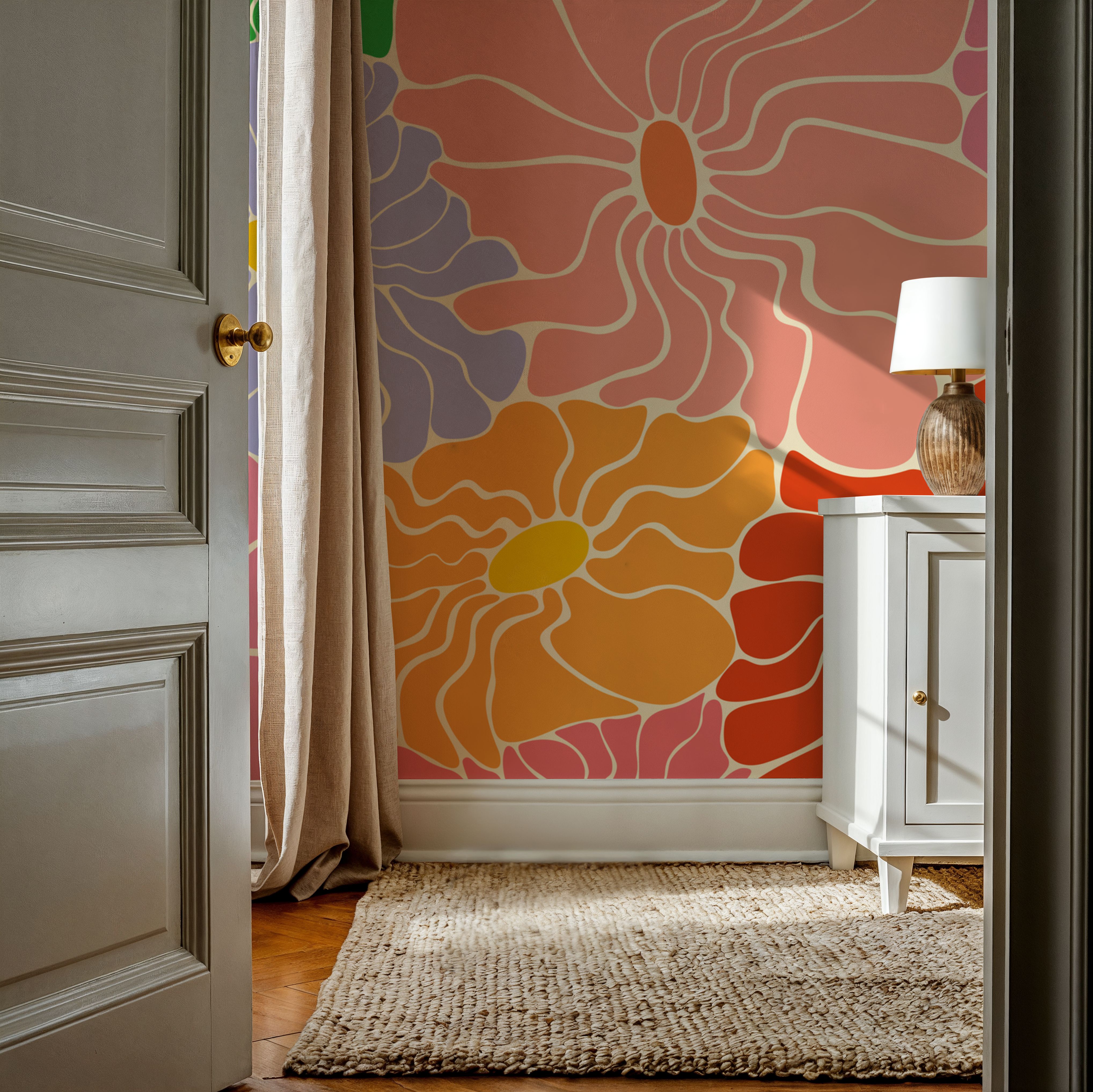 Cool Fluid Flowers Mural, Bright Multi