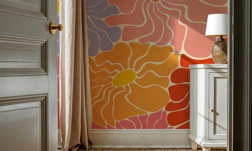 Cool Fluid Flowers Mural, Bright Multi