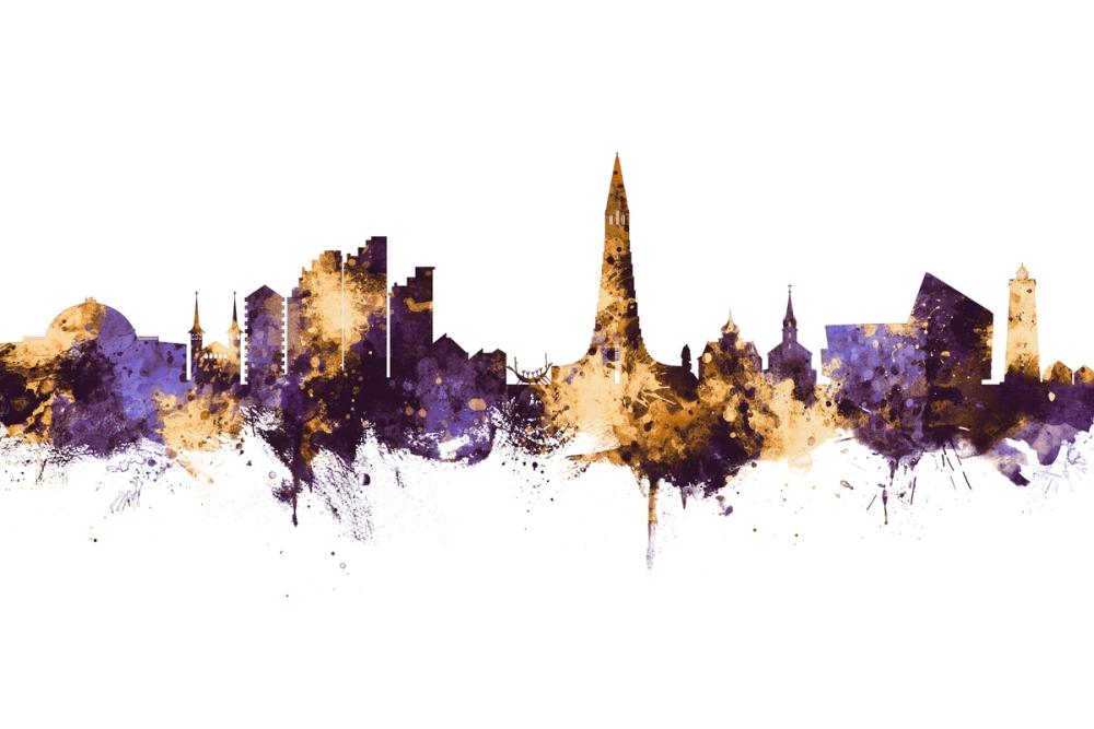 Reykjavík Skyline Purple & Gold