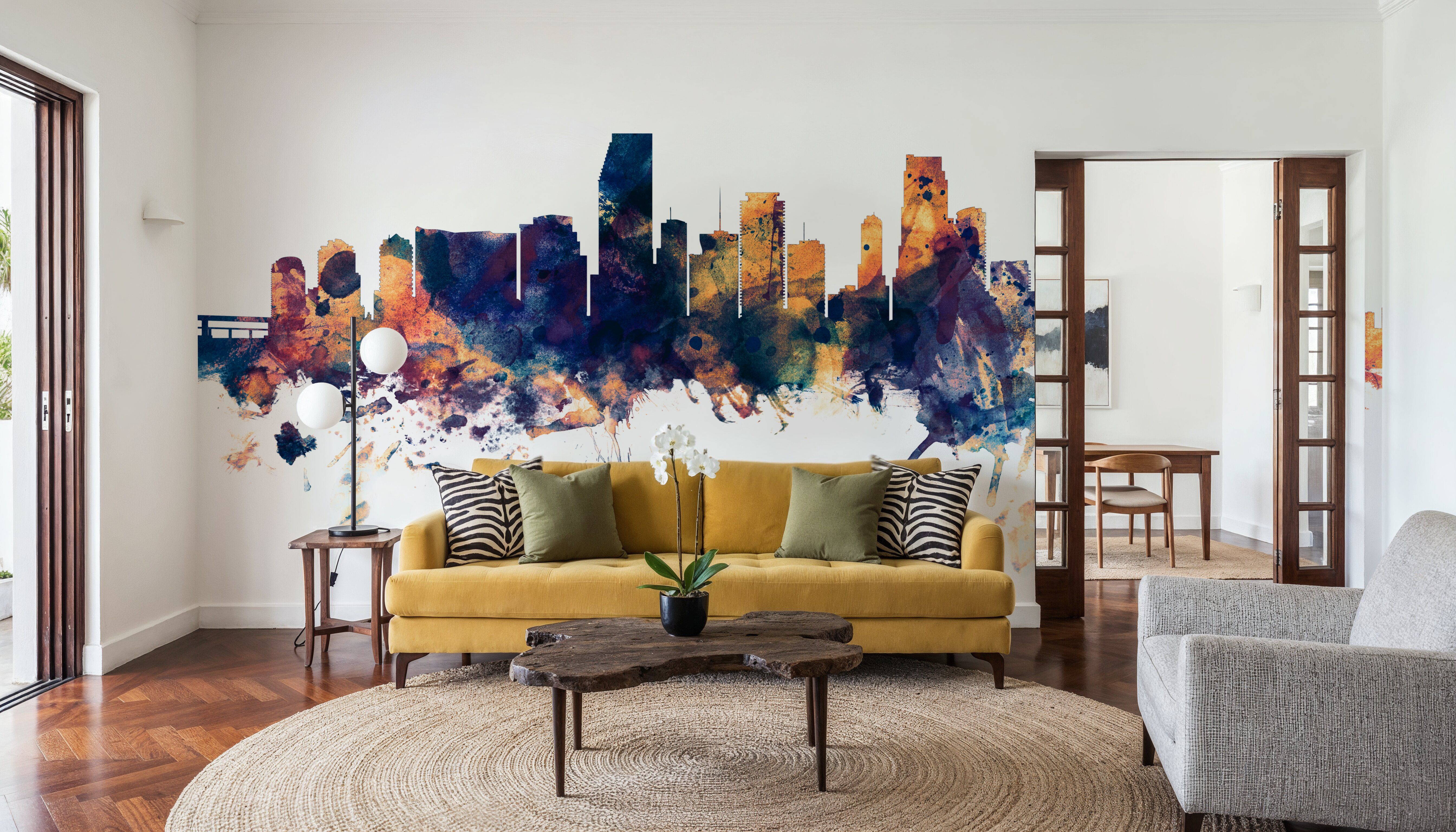 Miami Florida Skyline Blue & Bronze
