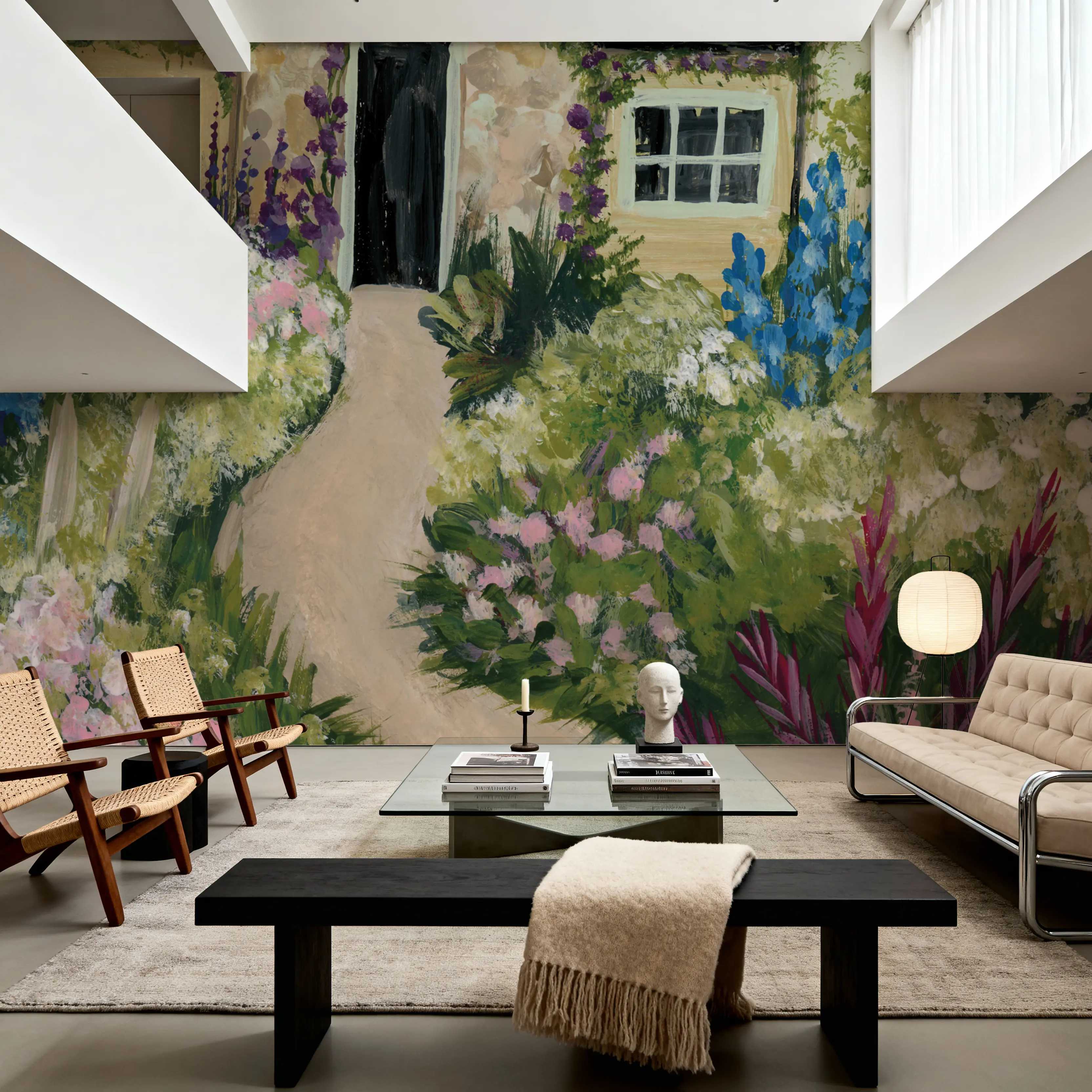 Papier Peint Panoramique - Country Cottage II - Floral Paysages - Vert - Salon - Wallism Belgique - Encollage au mur ou Autocollant