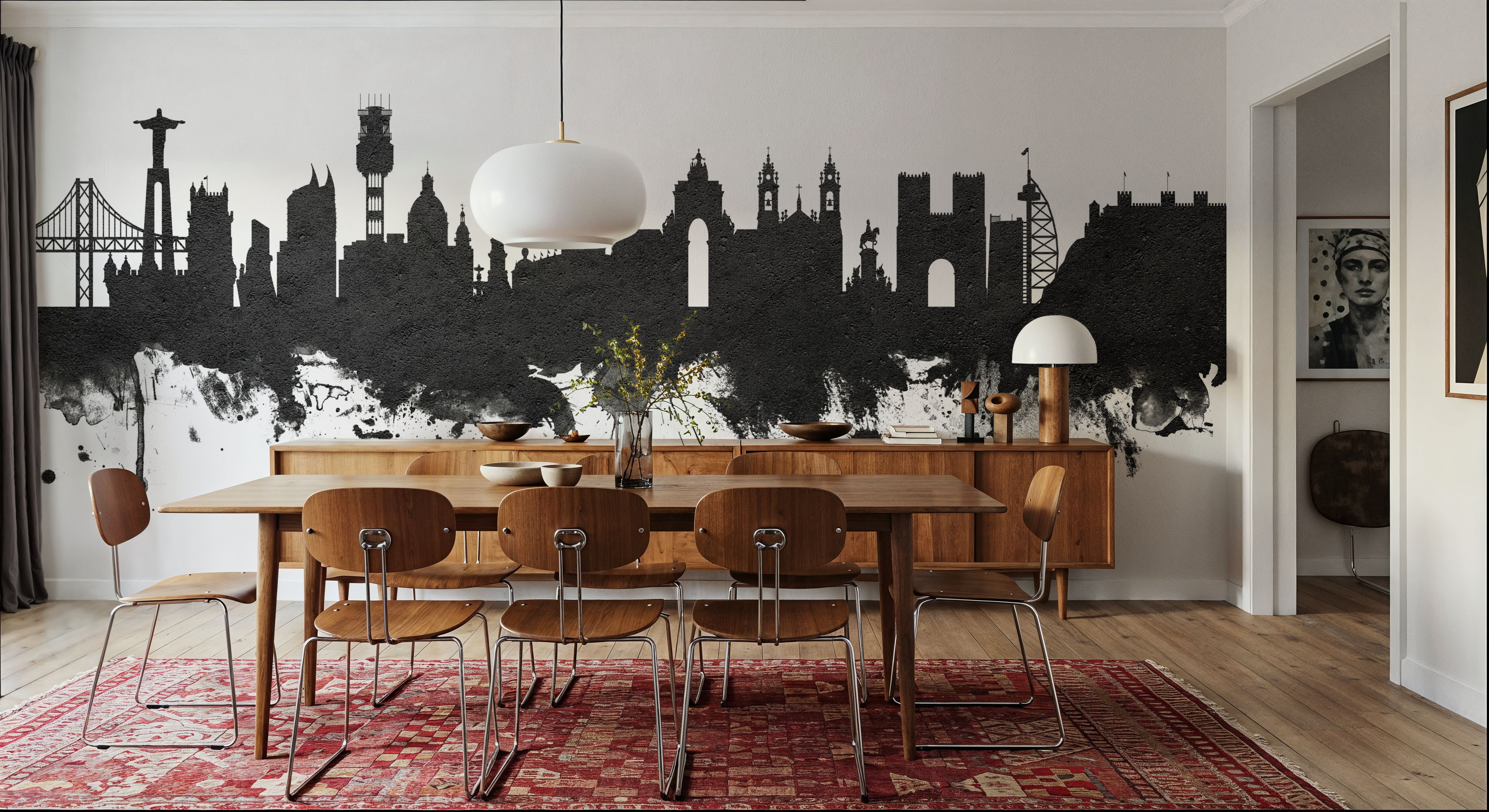 Lisbon Portugal Skyline Black & White, Carte da parati