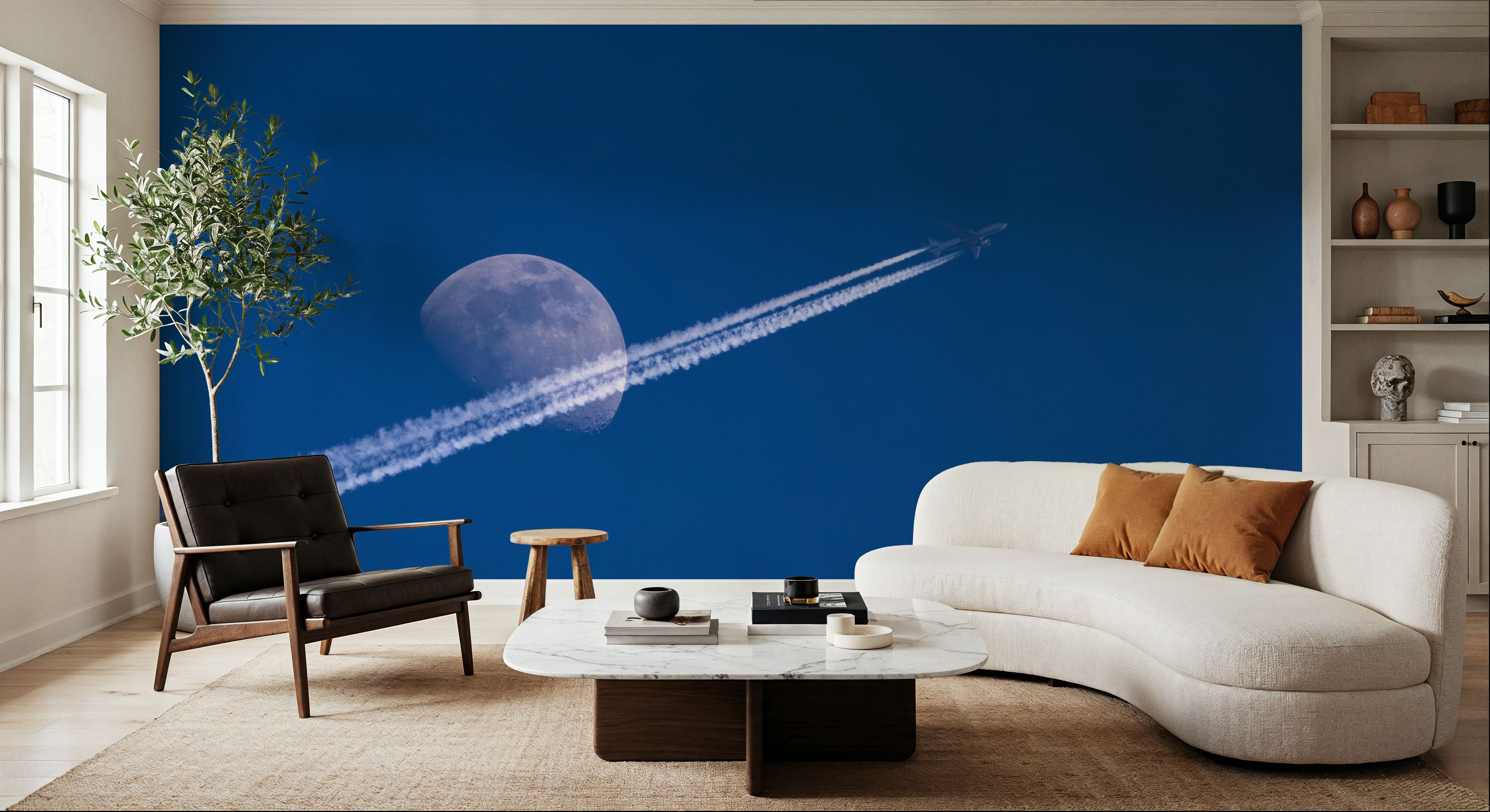 Airplane Trails and Moon