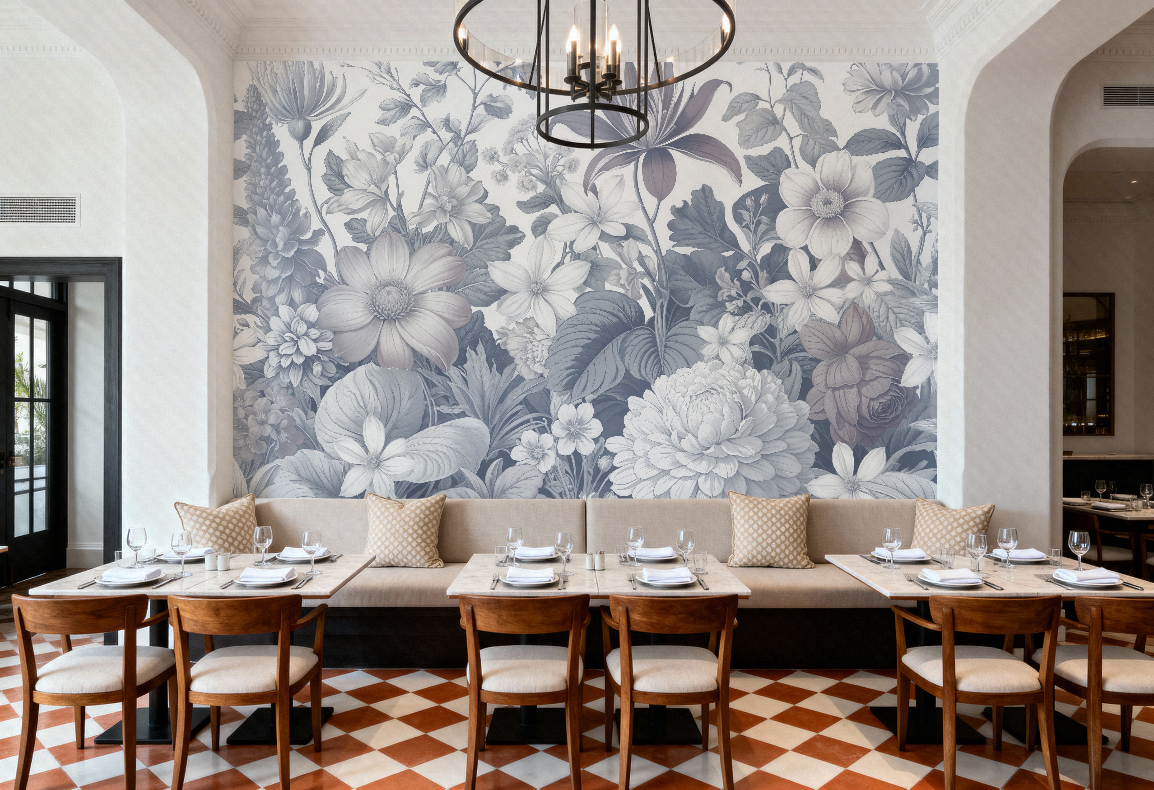 Dahlia Days, Ice Blue, Wallpaper