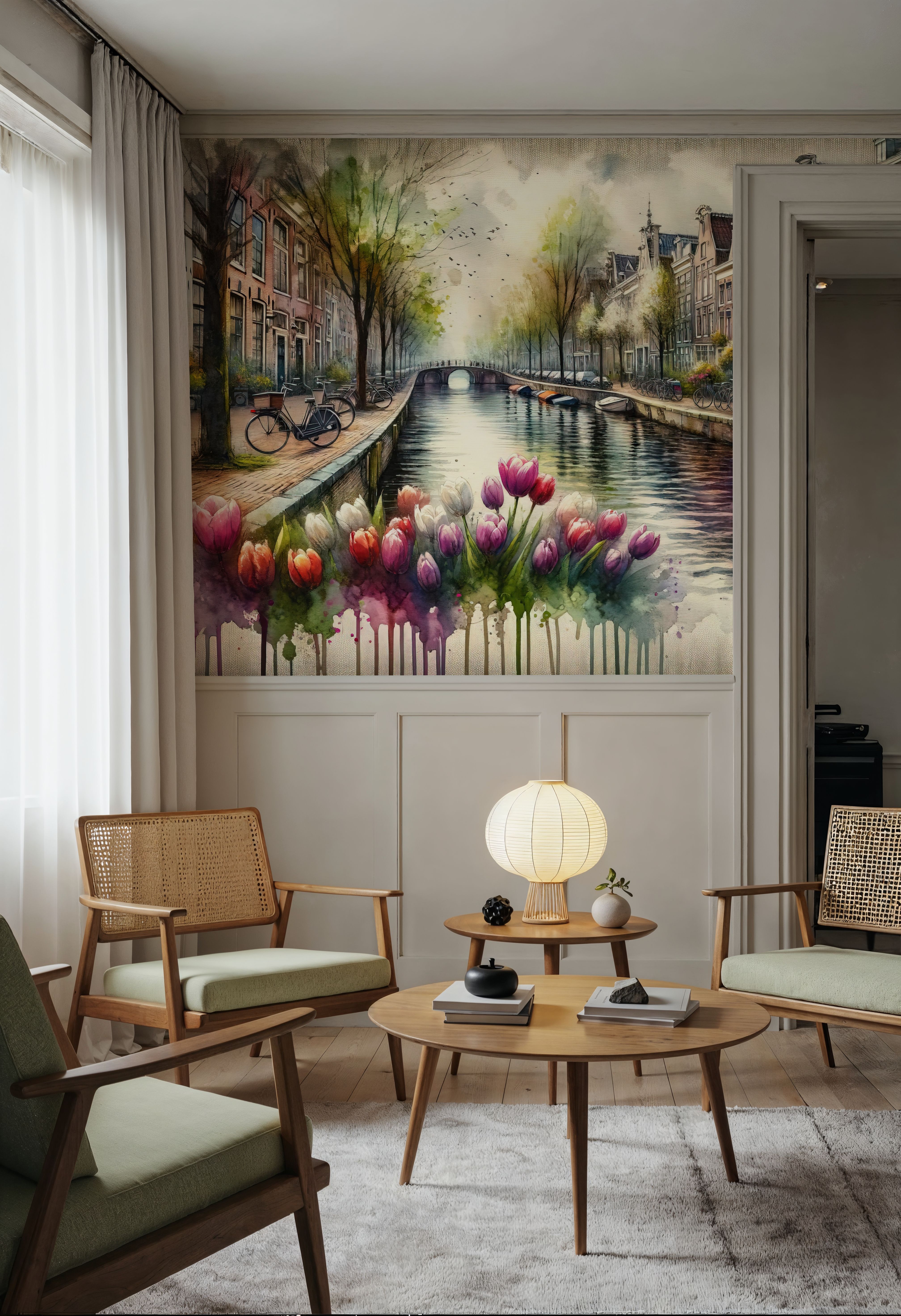 Watercolor Canal Scene Dutch Houses