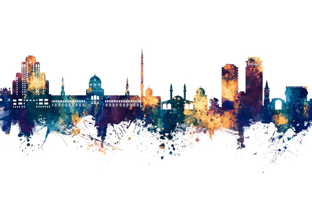 Damascus Syria Skyline Blue & Bronze