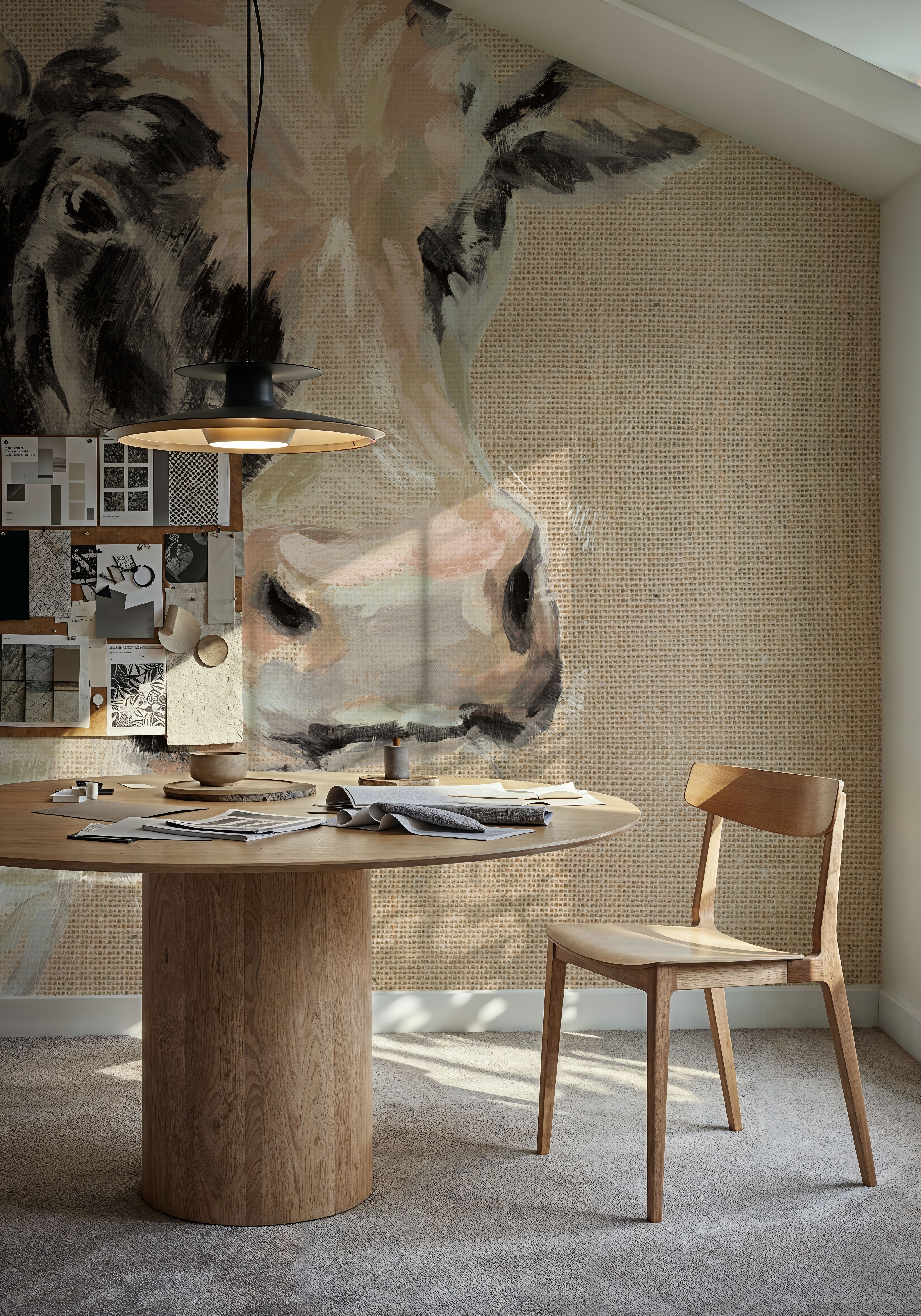 Expressionistic Cow I Neutral Burlap