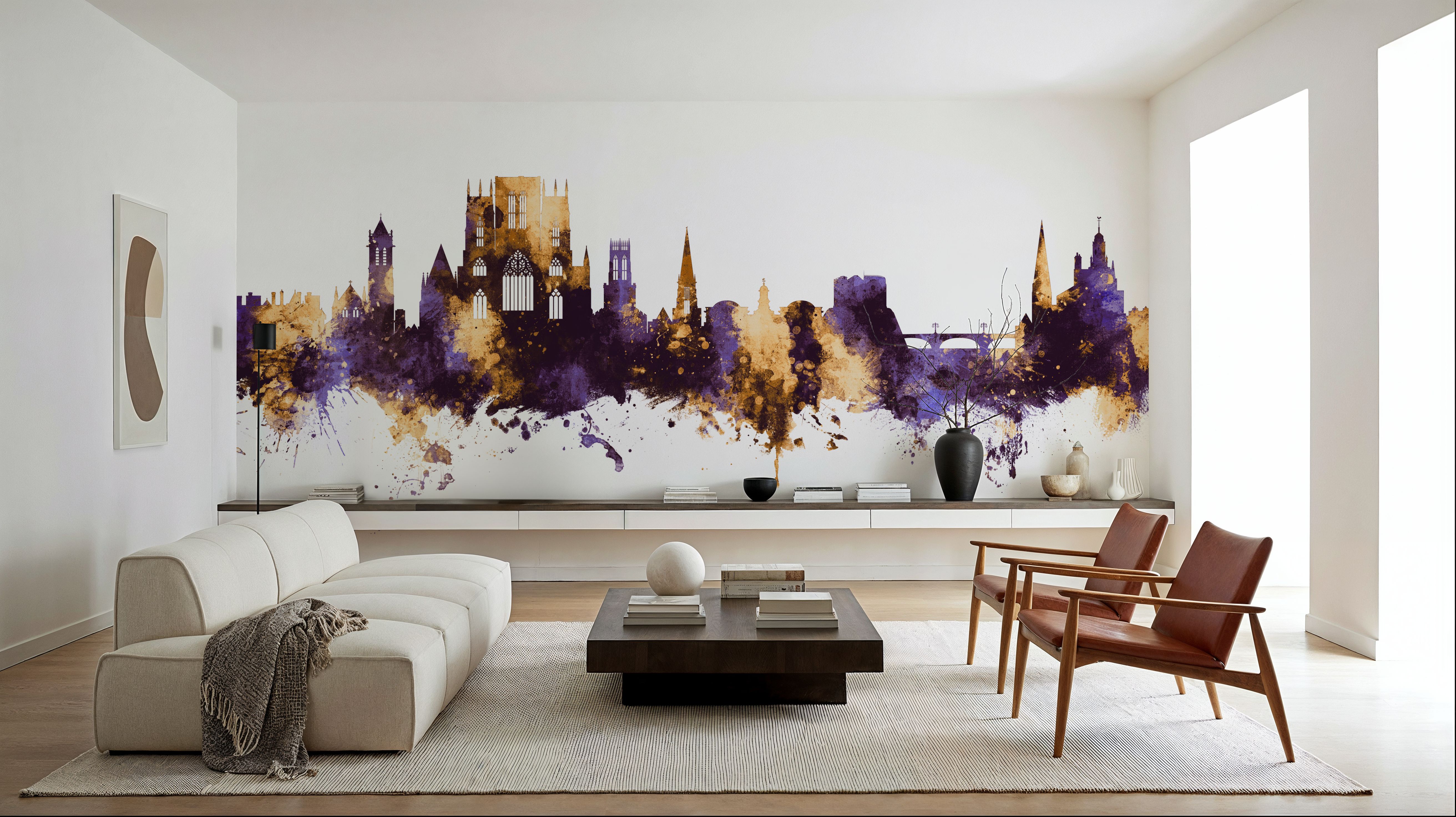 York England Skyline Purple & Gold