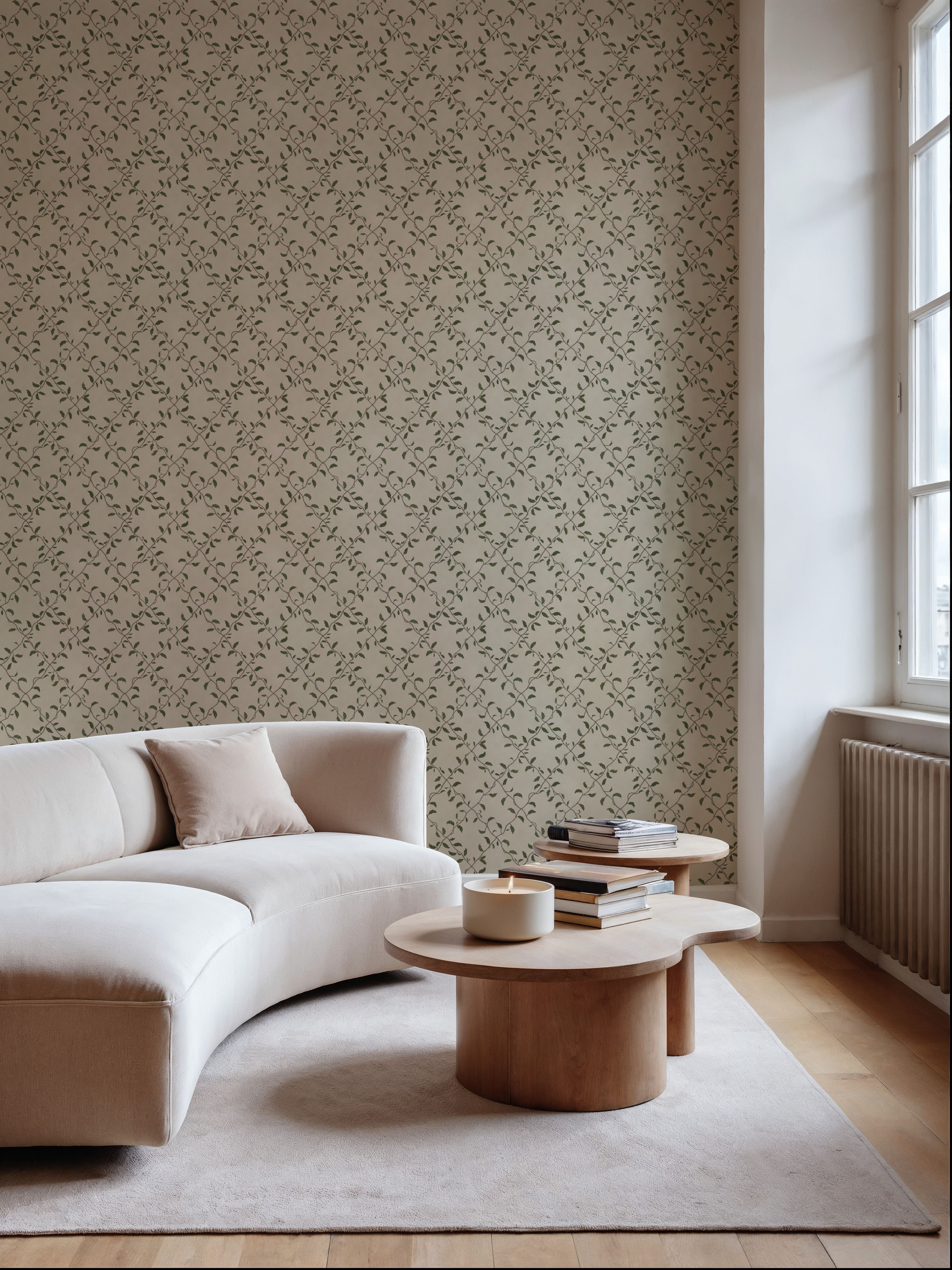 Emerald Trellis Petite, Light Beige, Wallpaper
