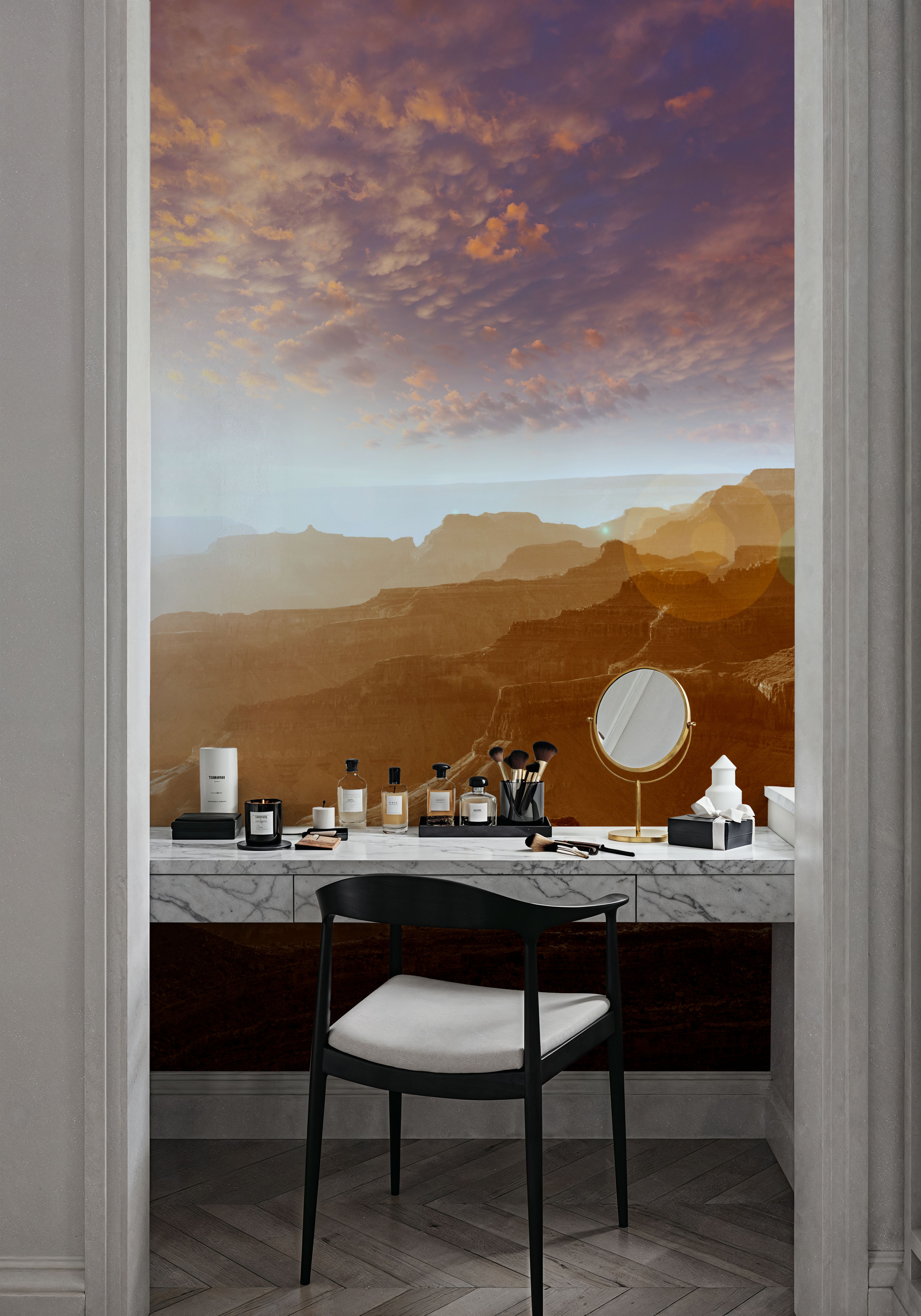 Wall Mural - Grand Canyon Sunset Mist - Desert Landscapes mural wallpaper - Brown - Hallway staircases - Wallism US