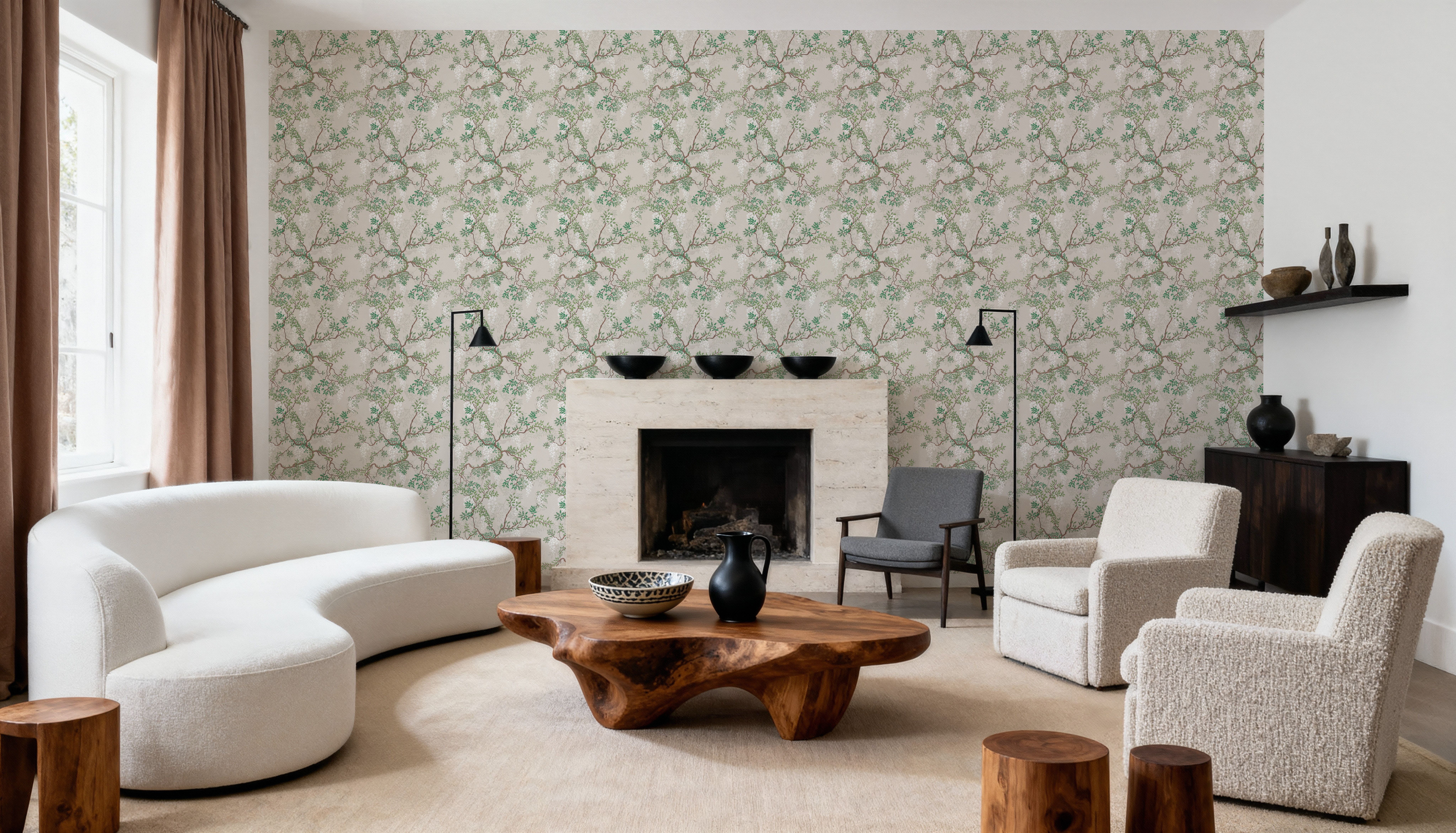 Climbing Wisteria, Greige, Wallpaper