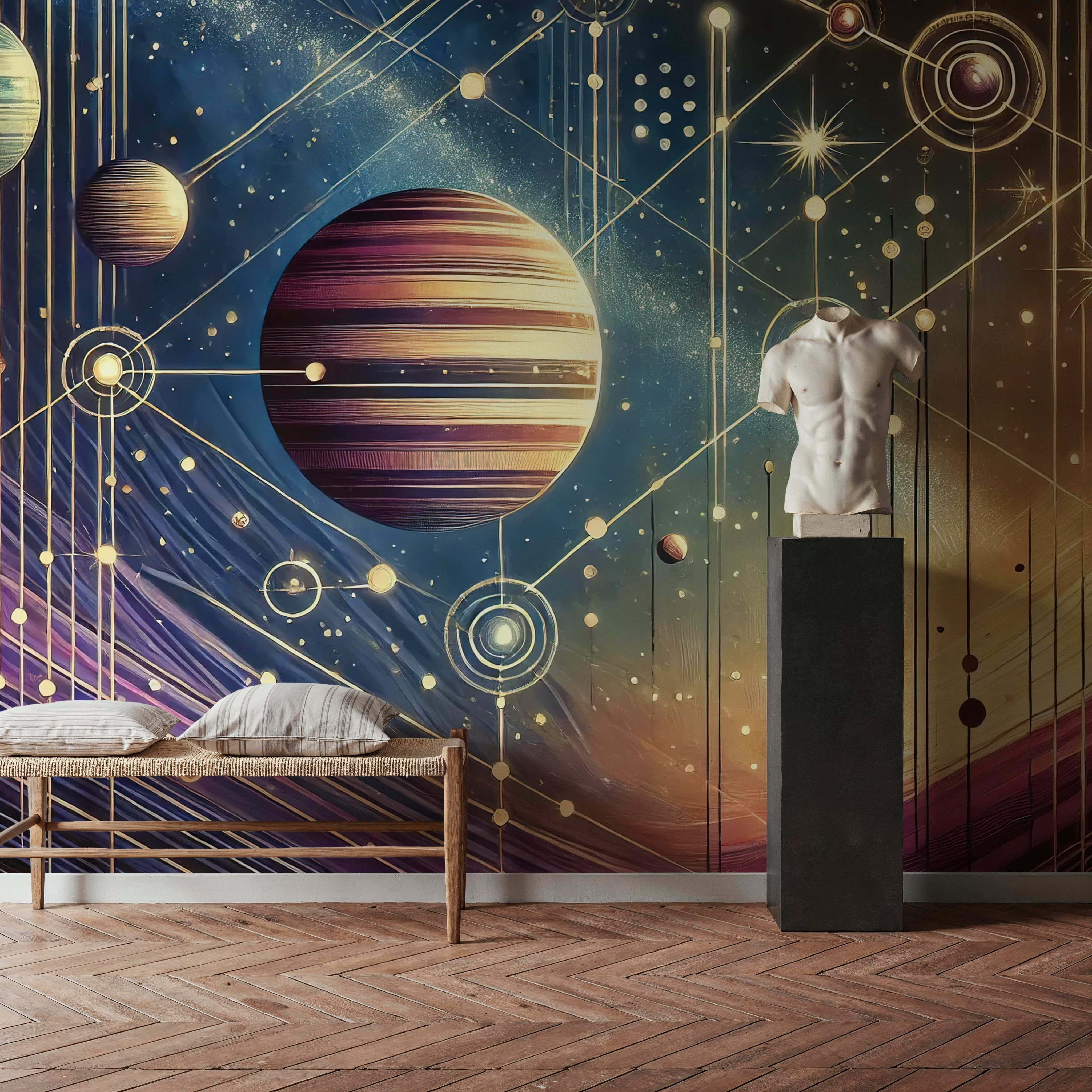 Galactic Harmony Scene in Art Deco