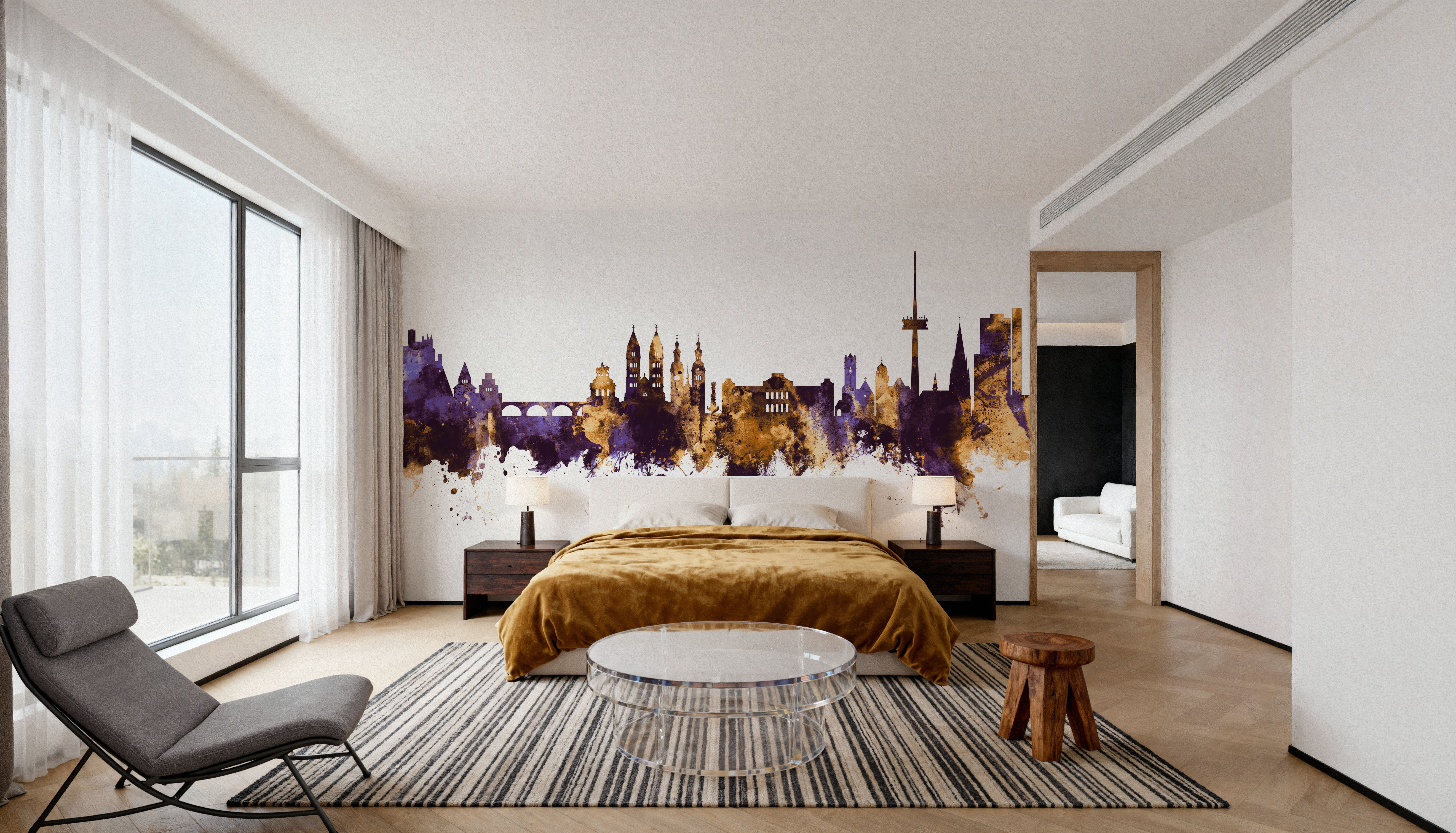 Koblenz Germany Skyline Purpl & Gold, Tapet