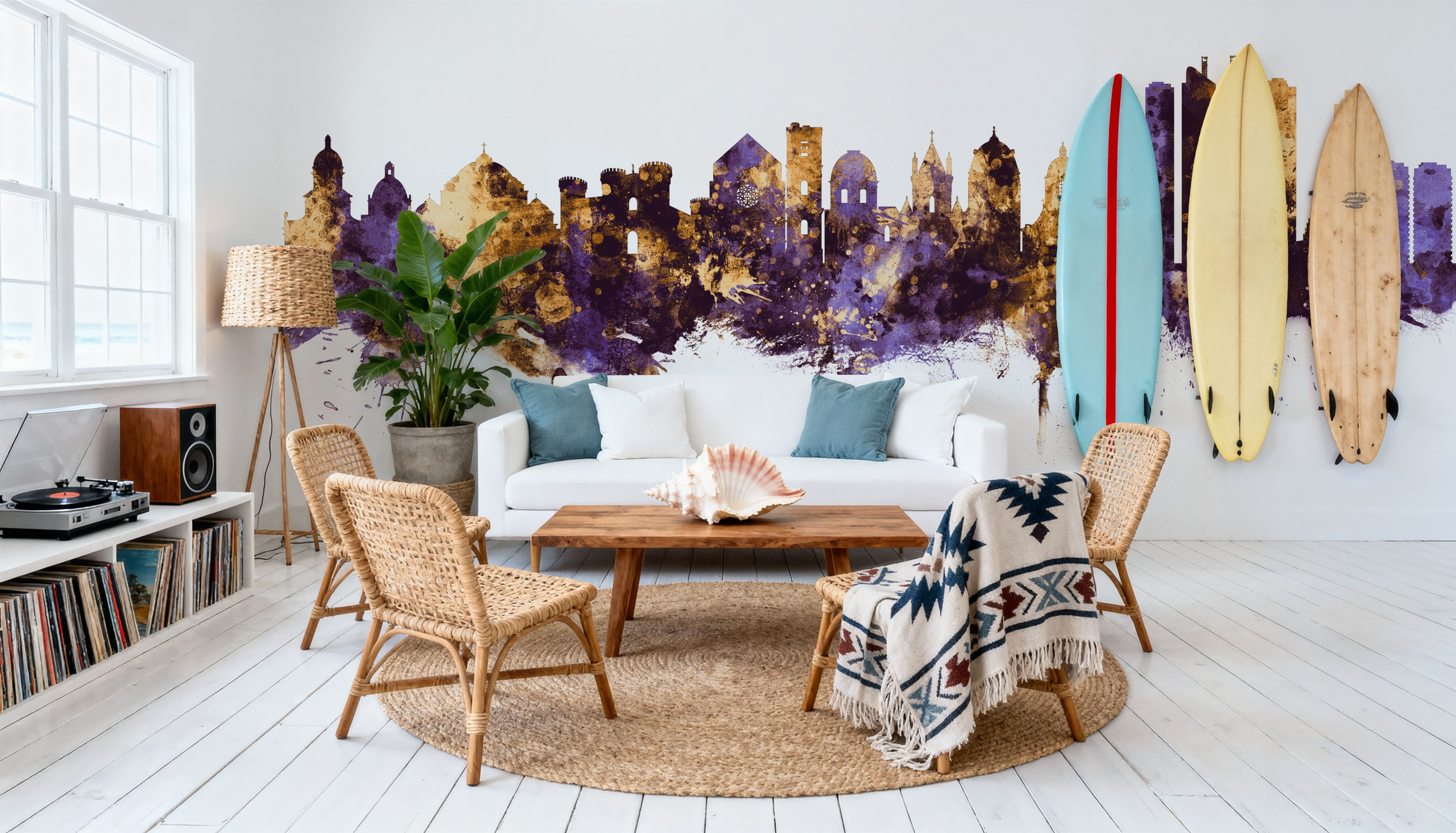 Naples Italy Skyline Purple & Gold