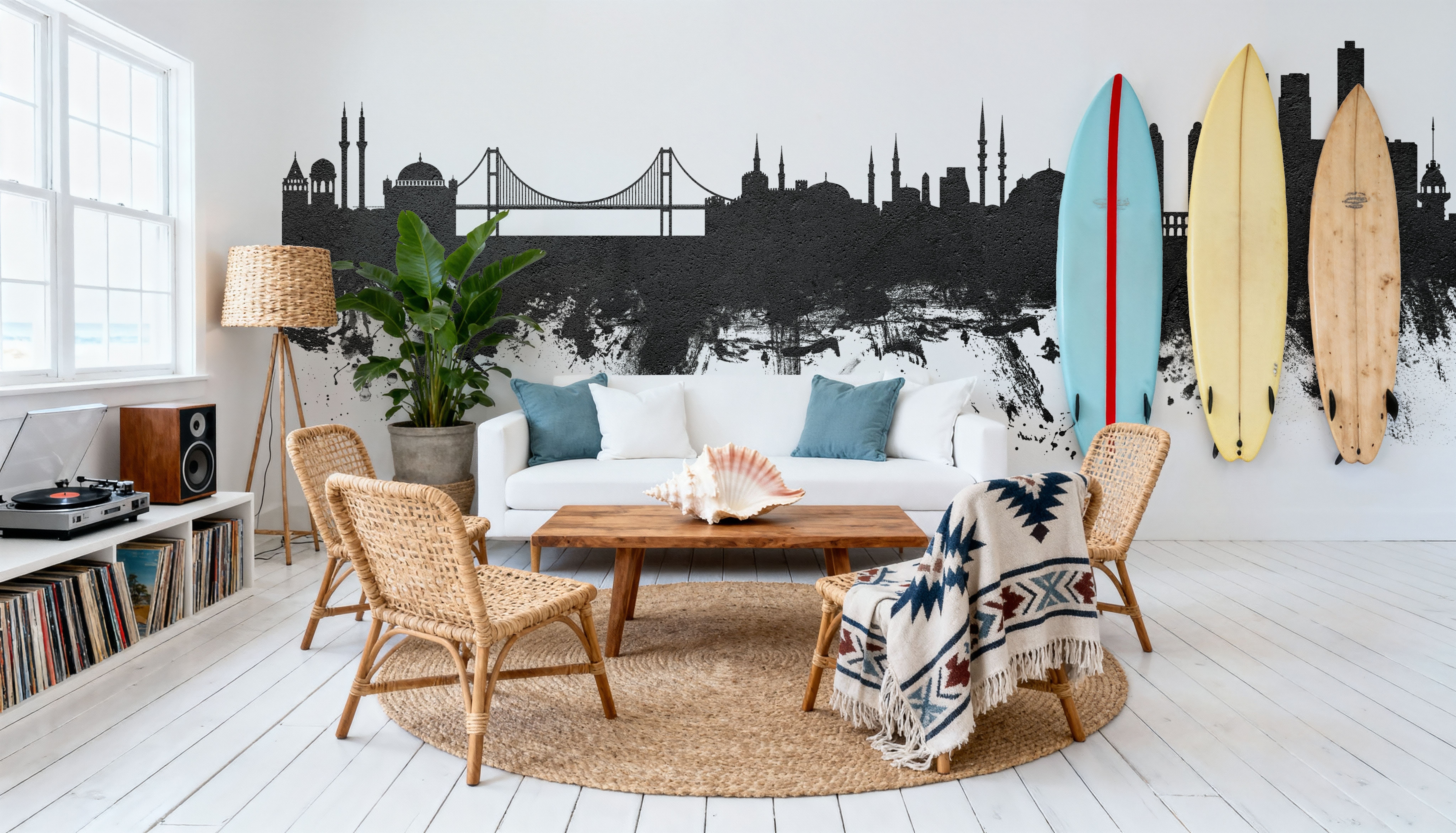 Istanbul Turkey Skyline Black & White, Behang