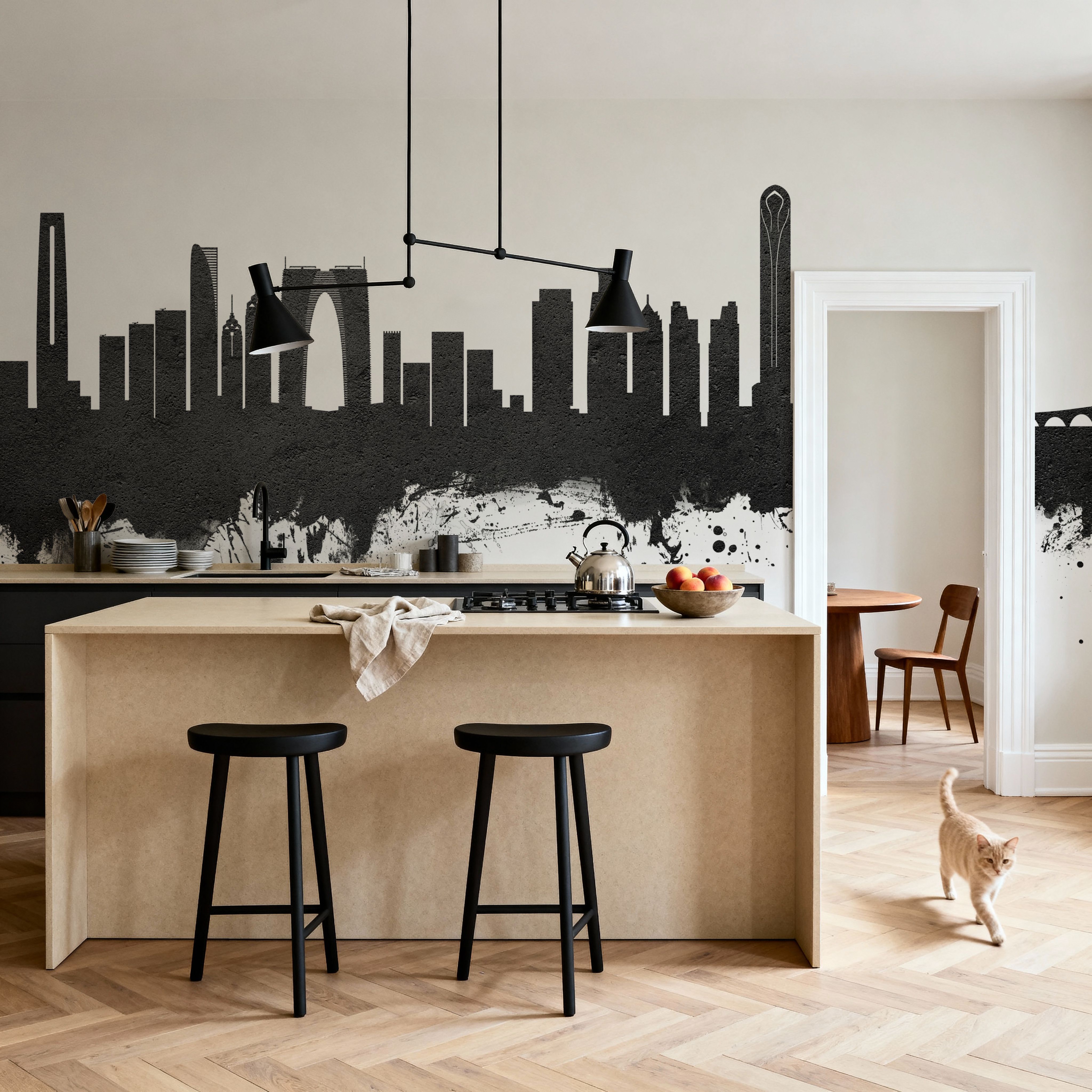 Wall Mural - Suzhou China Skyline Black & White - Bedroom - Wallism US - Premium, Textured or Peel & Stick
