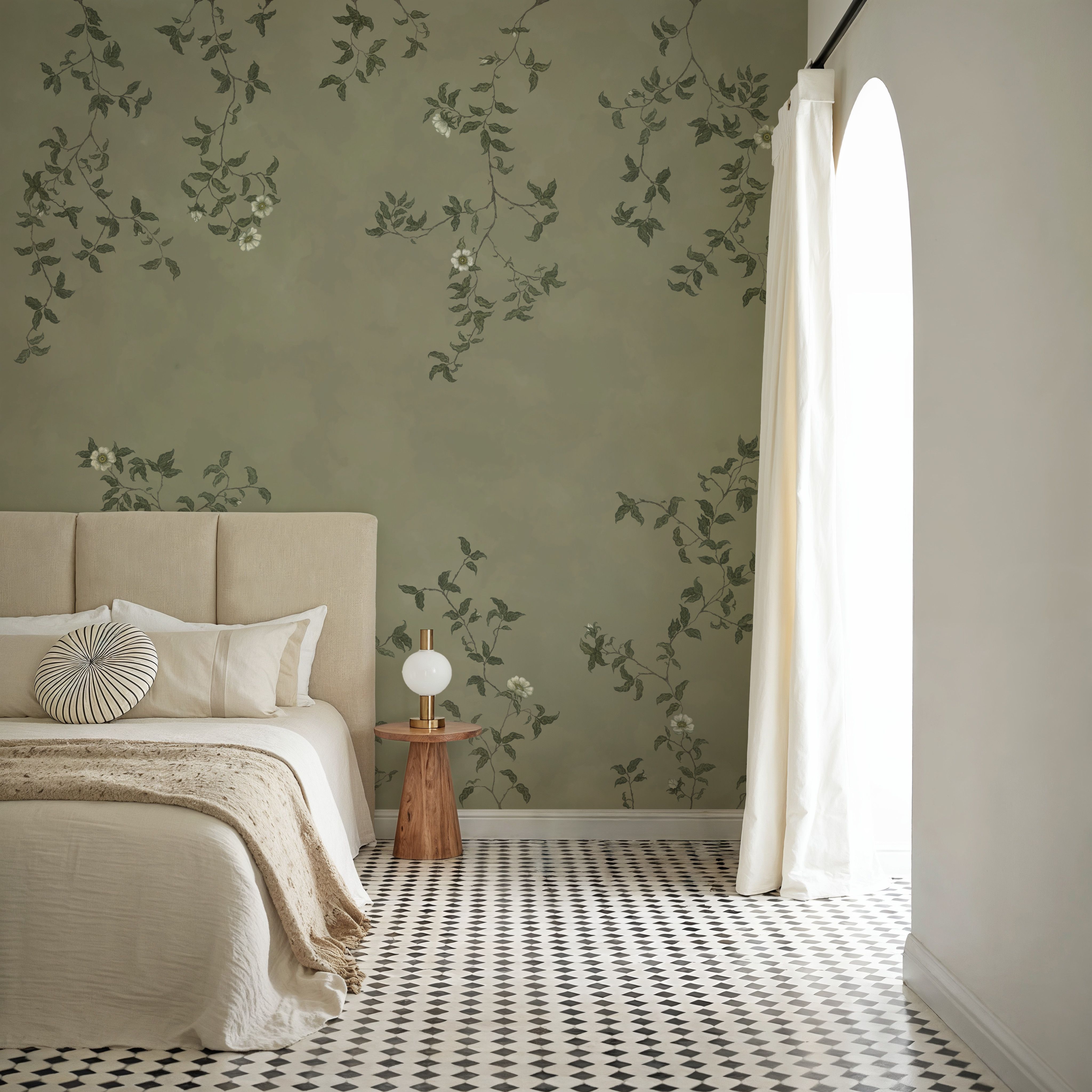 Rambling Rose, Ivory on Jade