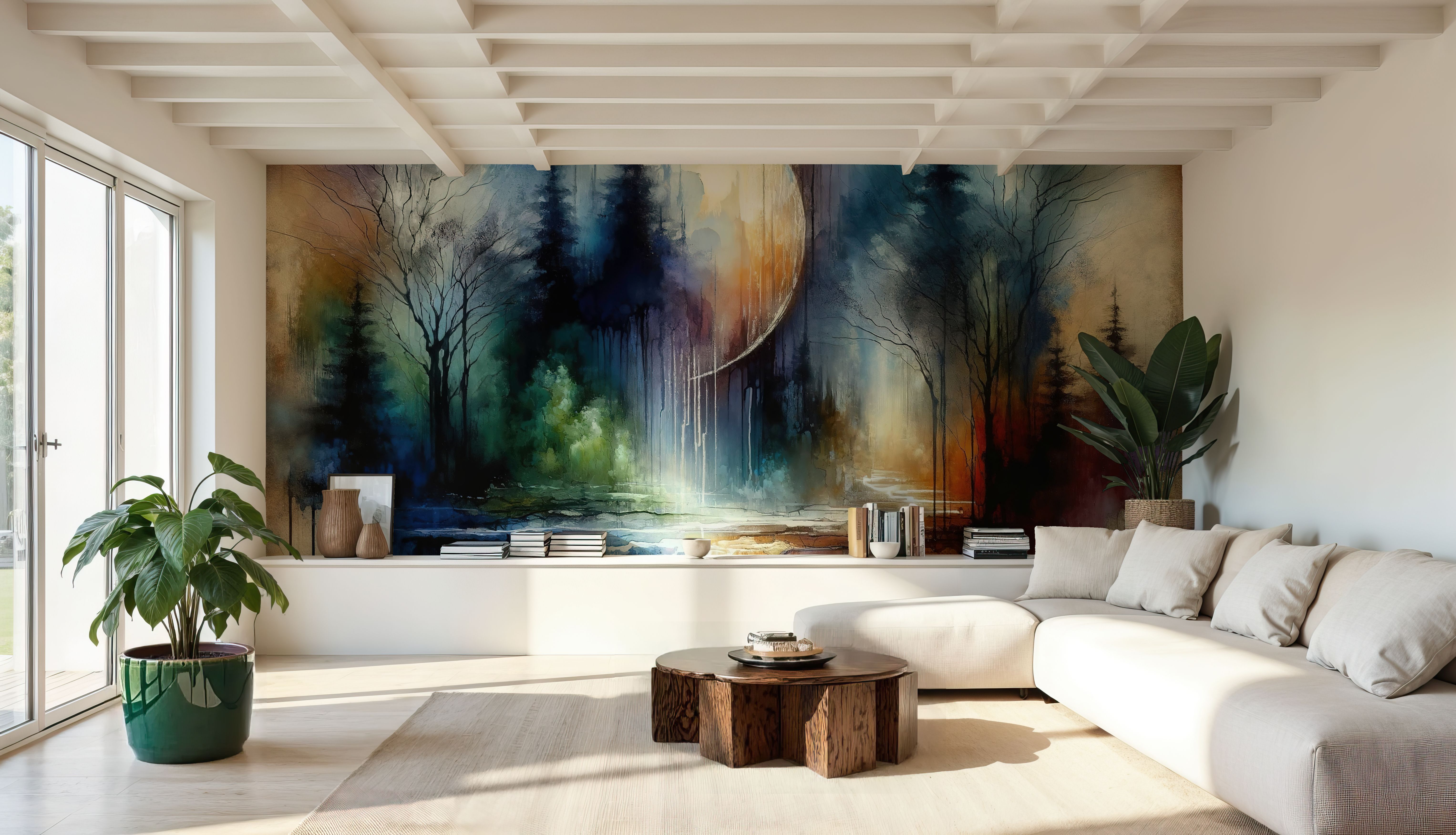 Watercolor Forest in Moonlight