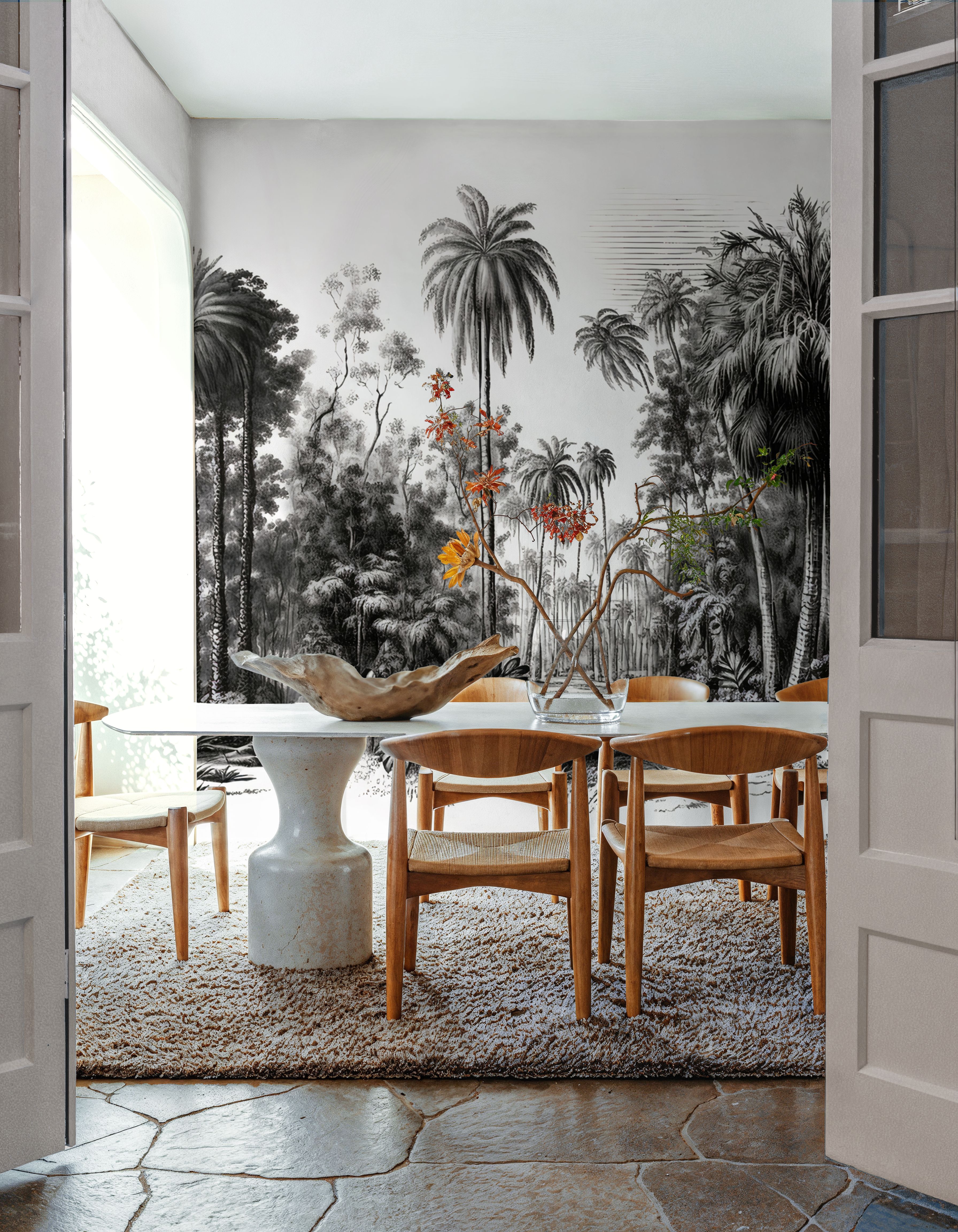 Wall Mural - Monsoon - Foliage Nature mural wallpaper - Gray - Bedroom - Wallism US - Premium, Textured or Peel & Stick