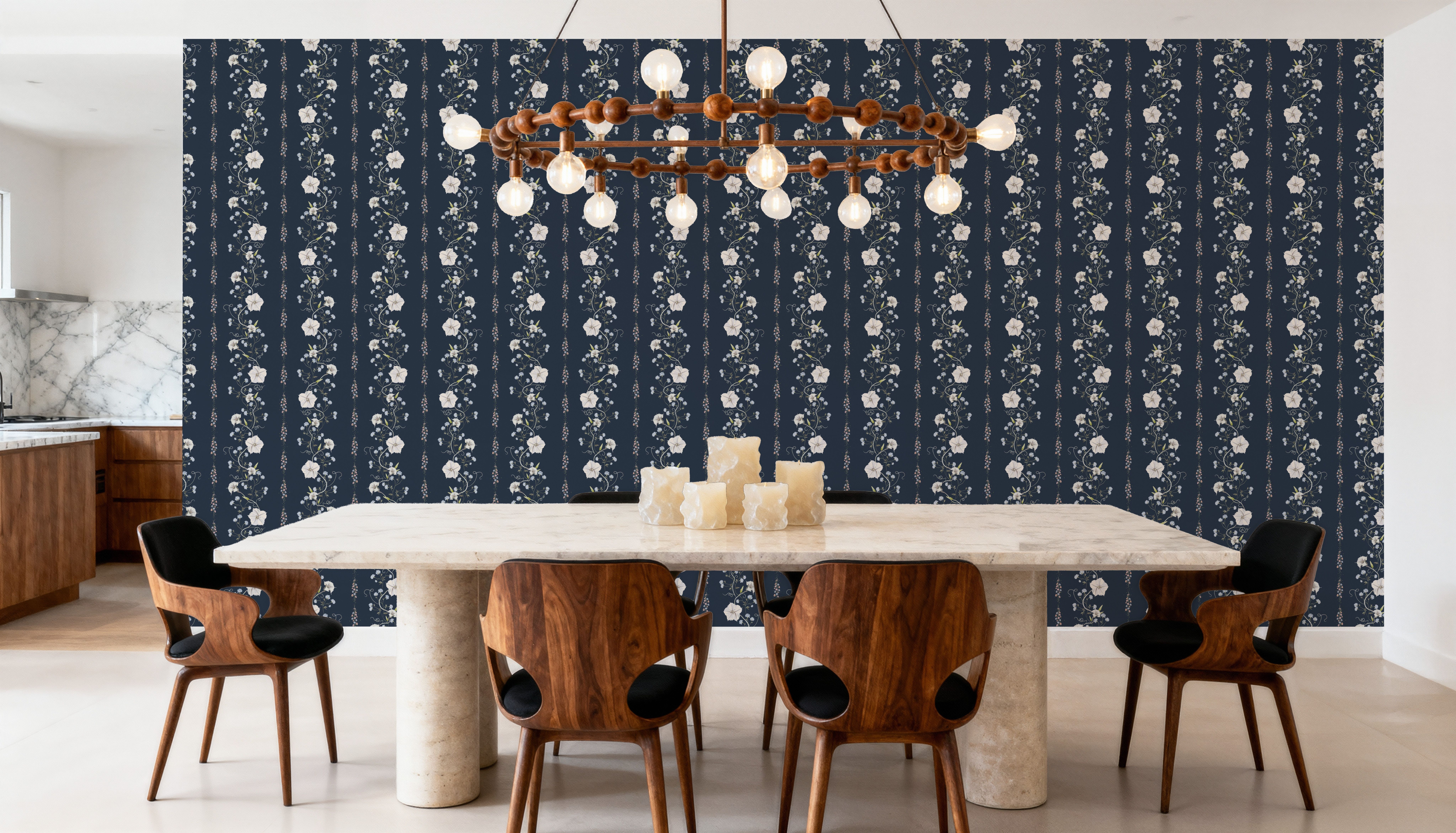 Trailing Flower Stripe, Navy