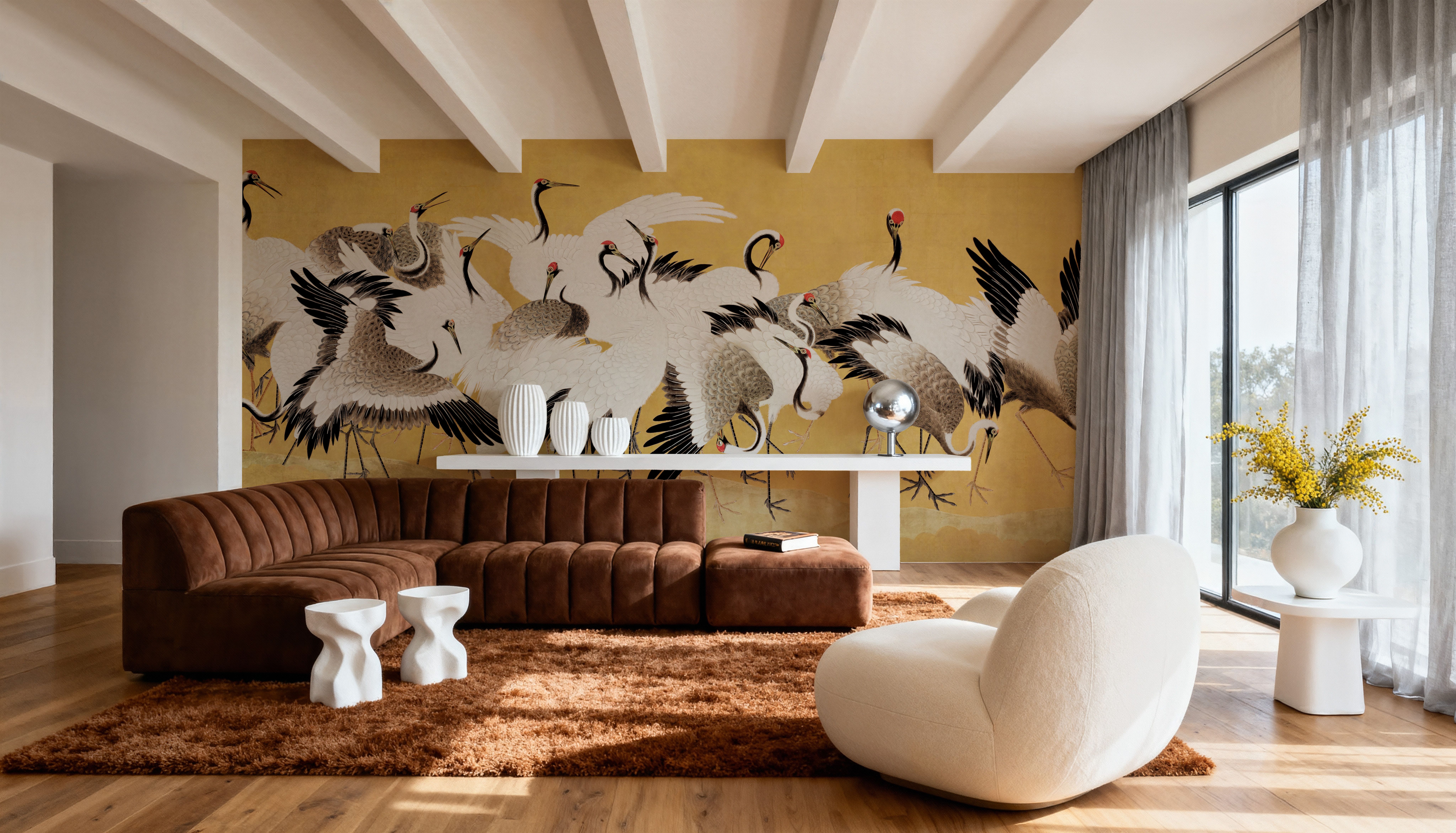 Japanese Flock of Cranes, Wallpaper