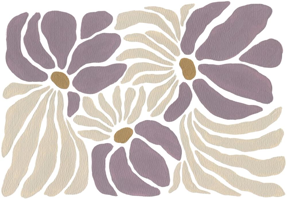 Graphic floral petals in cream and purple