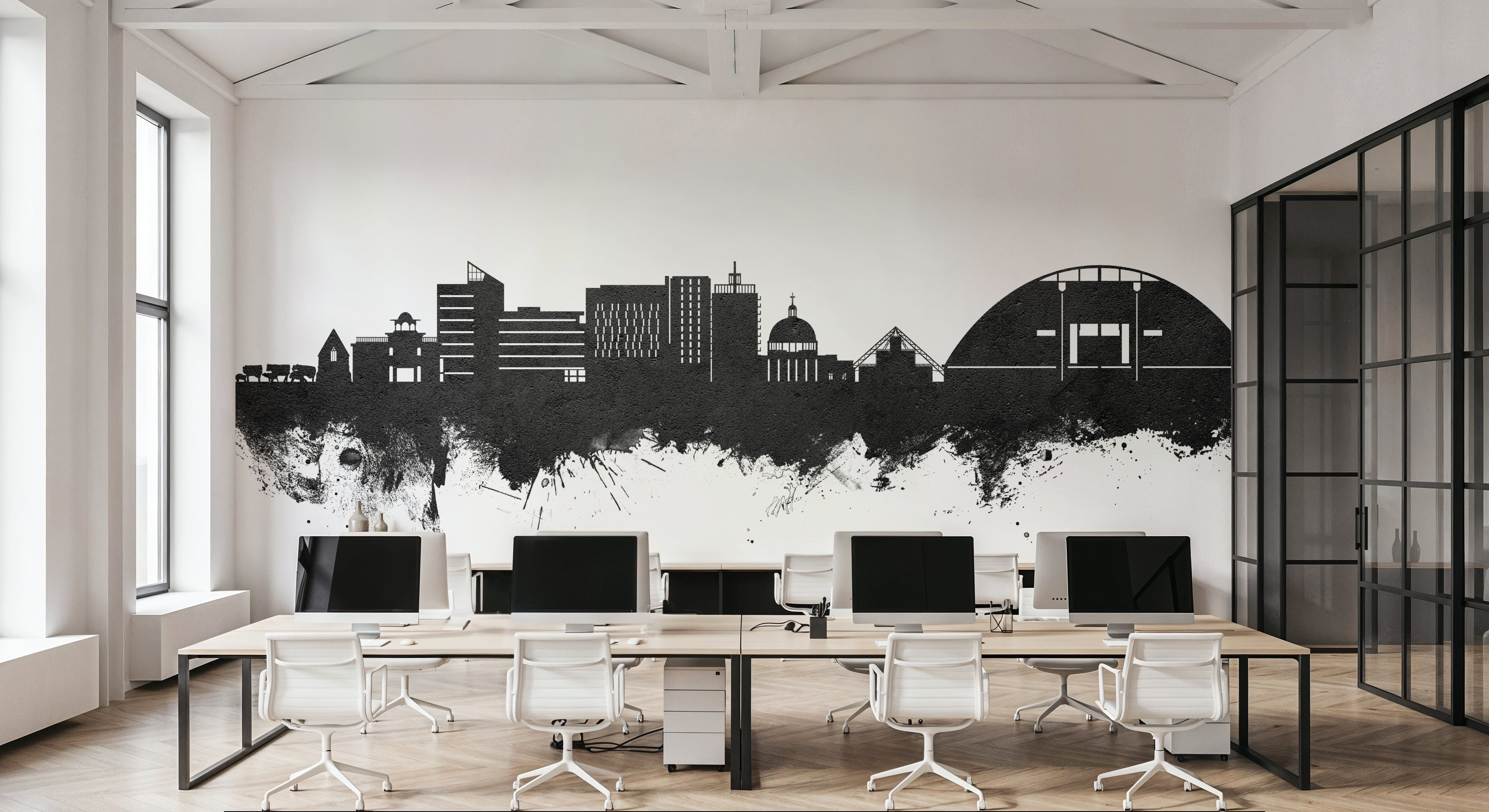 Milton Keynes England Skyline Black & White