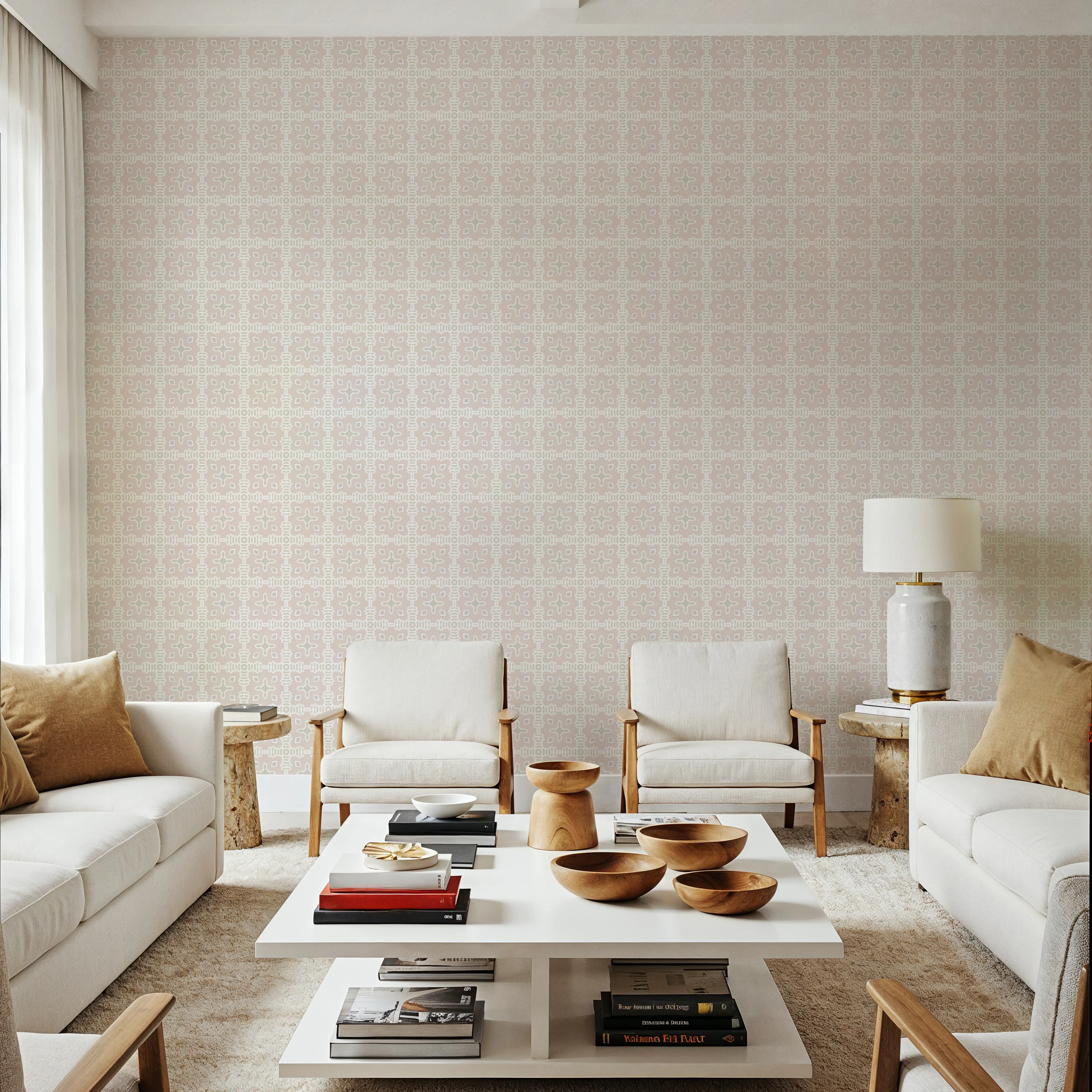 Wallpaper - Zelij Detailed Bows - Lines Tiles - Brown - Hallway staircases - Wallism UK - Peel & Stick or Paste-the-Wall