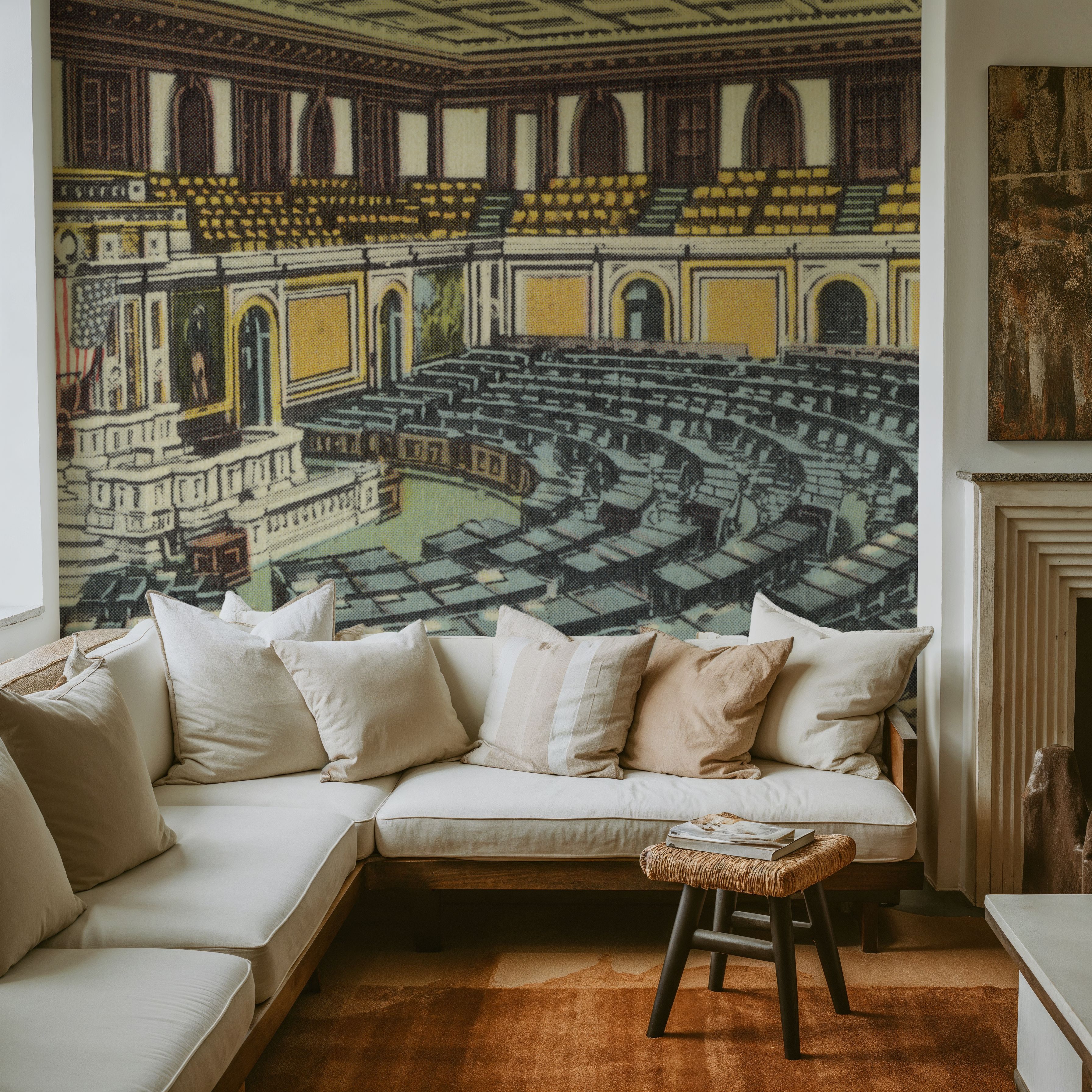 Wall Mural - Greetings from the Power - Screenprint Postcard - Architecture Fantasy mural wallpaper - Gray - Bedroom - Wallism US