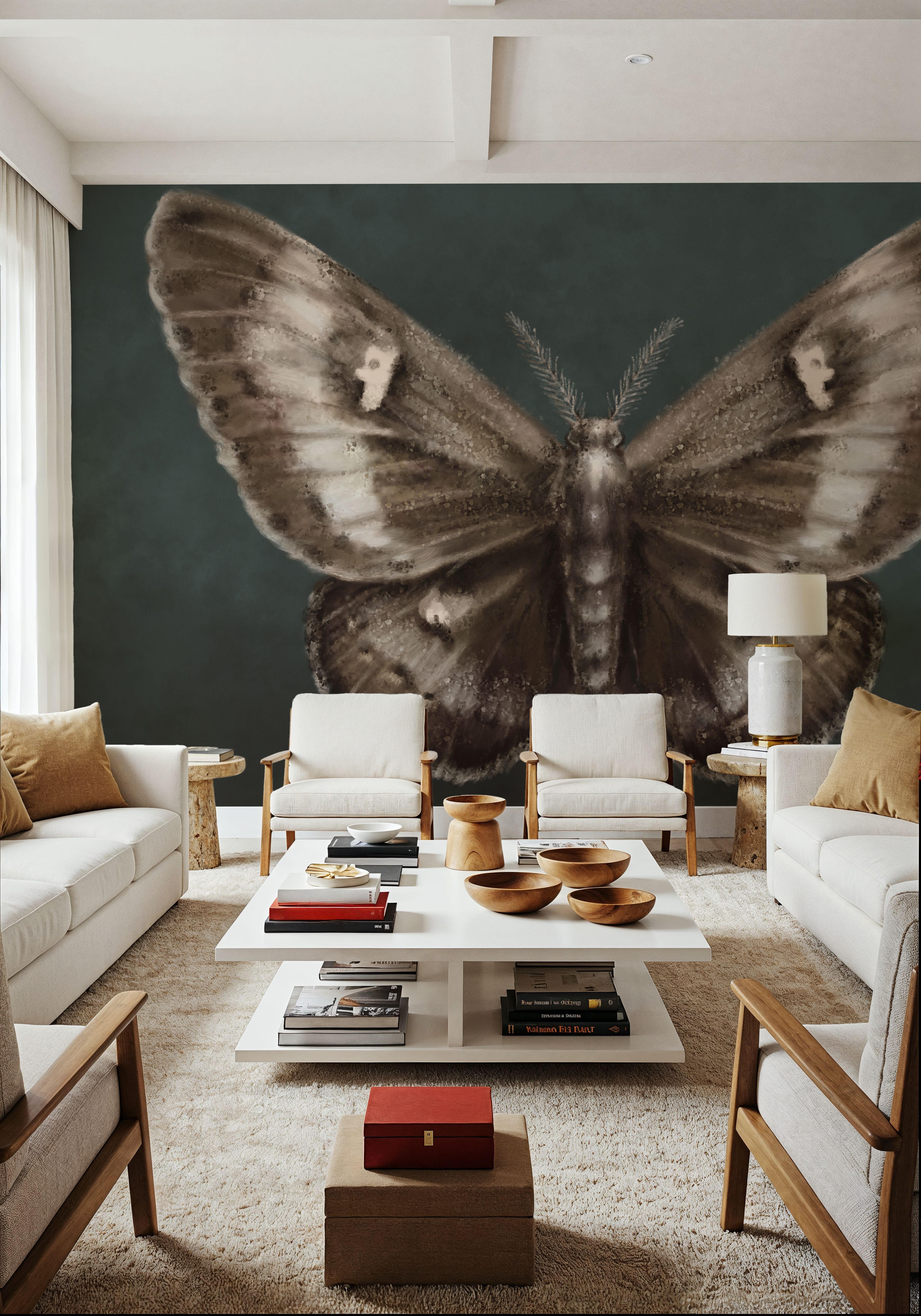 Wall Mural - Elegant Moth I - Insects Animals mural wallpaper - Brown - Dining Room - Wallism US - Premium, Textured or Peel & Stick